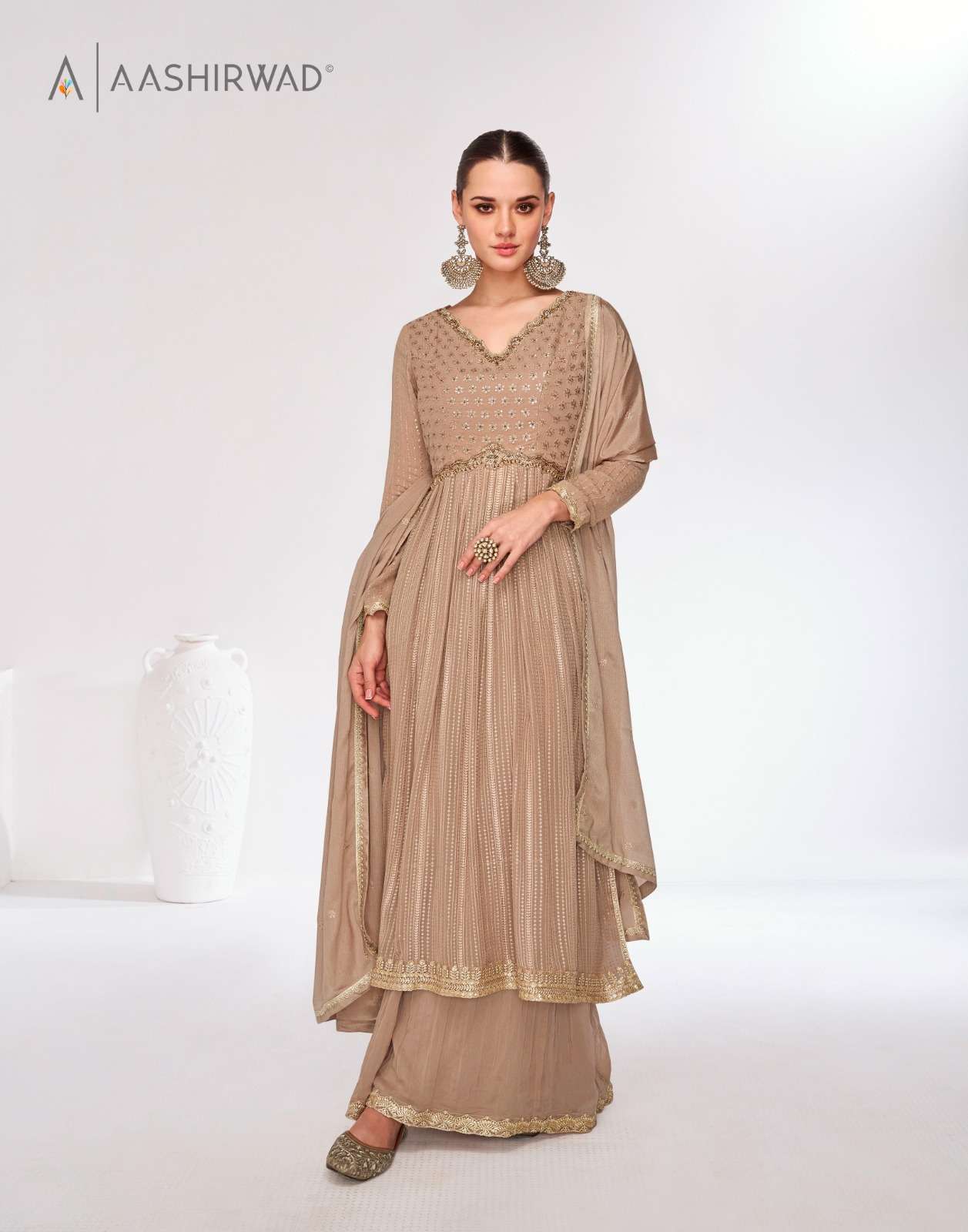 AASHIRWAD CREATION  ROSY GEORGETTE HEAVY DESIGNER PARTY WEAR SUIT