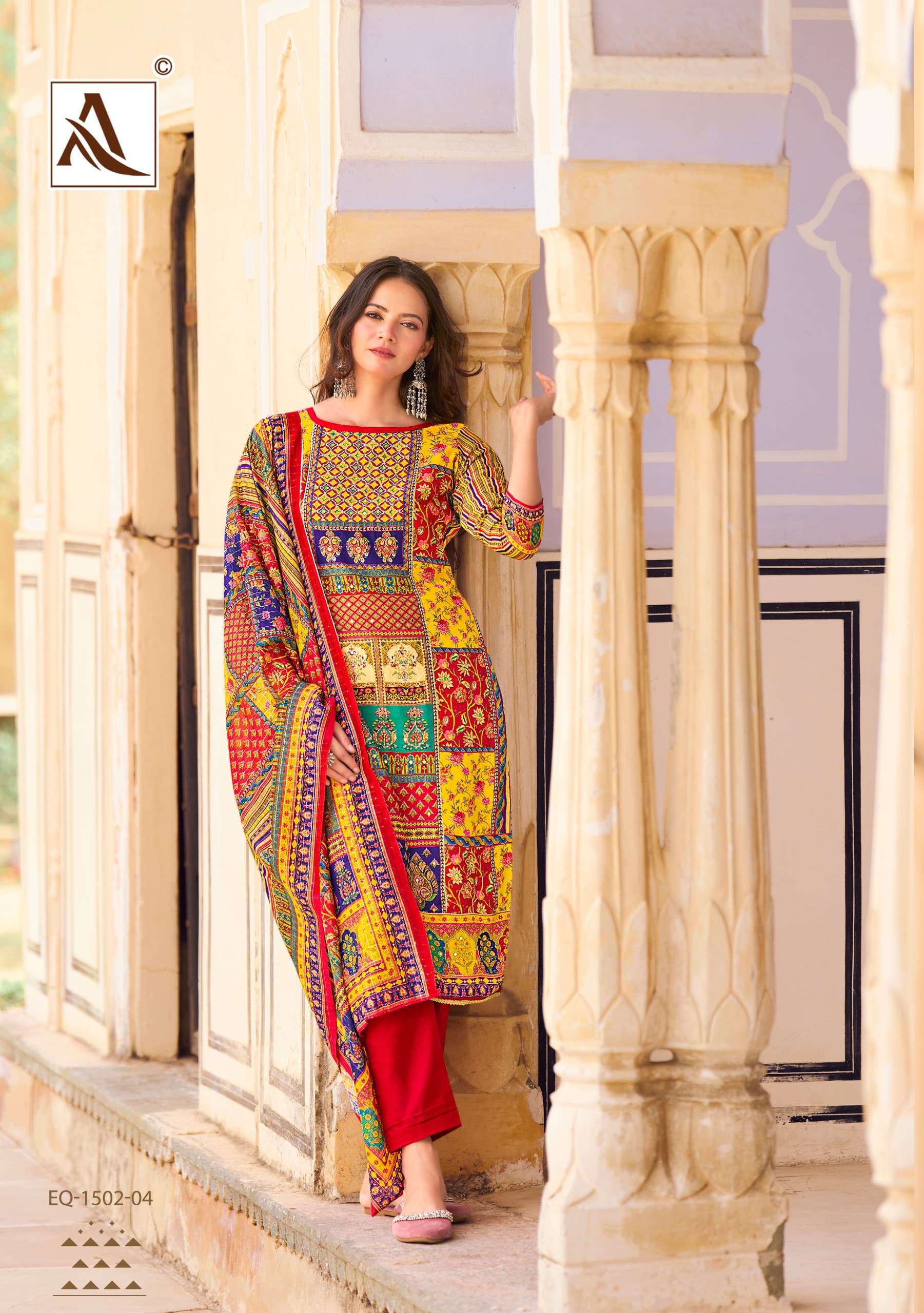 ALOK SUITS BELLA VOL 8 MUSLIN PRINT WITH FANCY HAND WORK SUIT