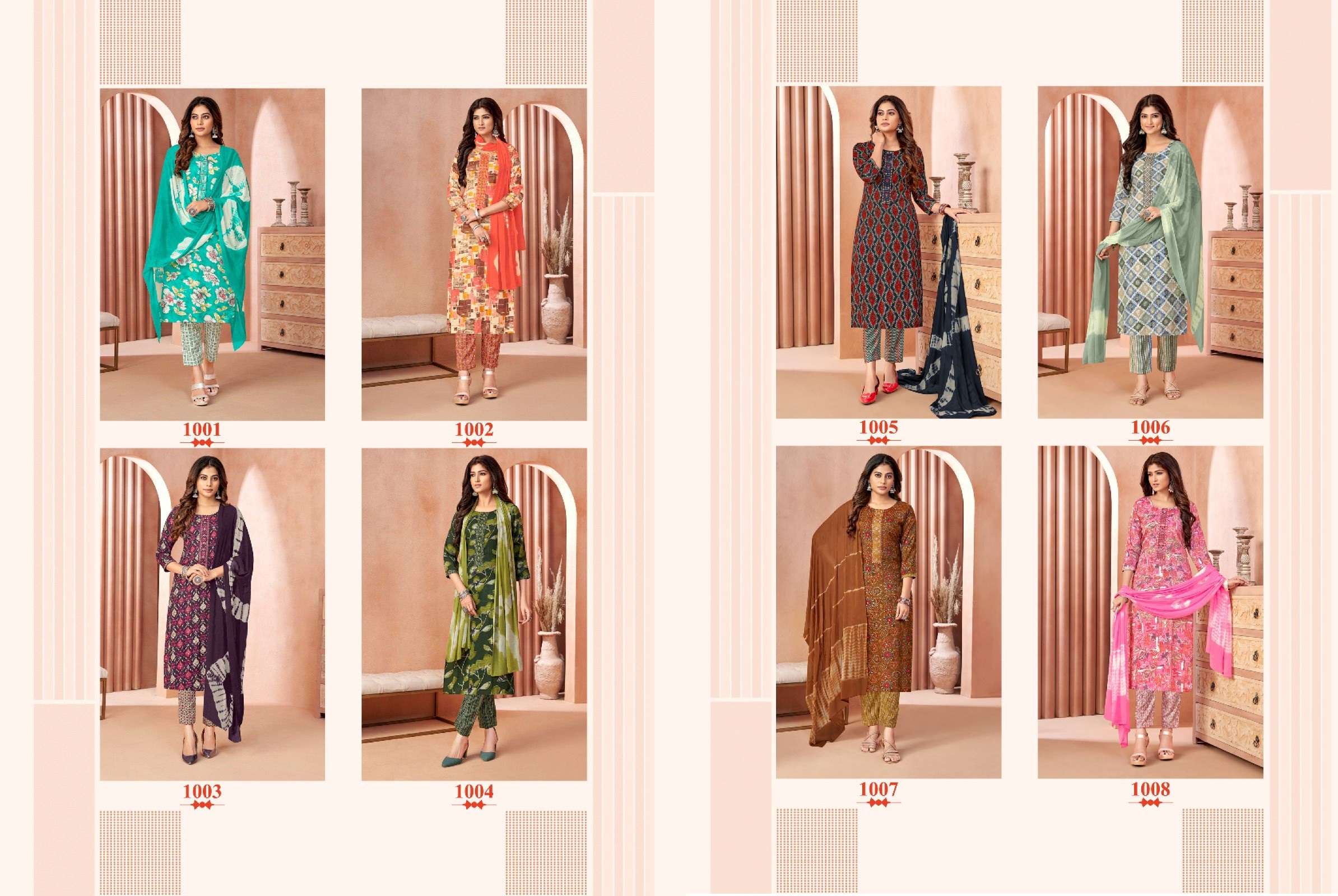  BALAJI COTTON SREELEELA VOL 1 RAYON PRINTED FANCY KURTI COMBO SET 