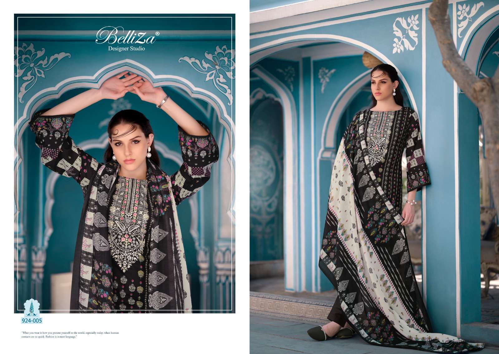BELLIZA DESIGNER STUDIO NAIRA BLACK AND WHITE COTTON FANCY WORK SUIT