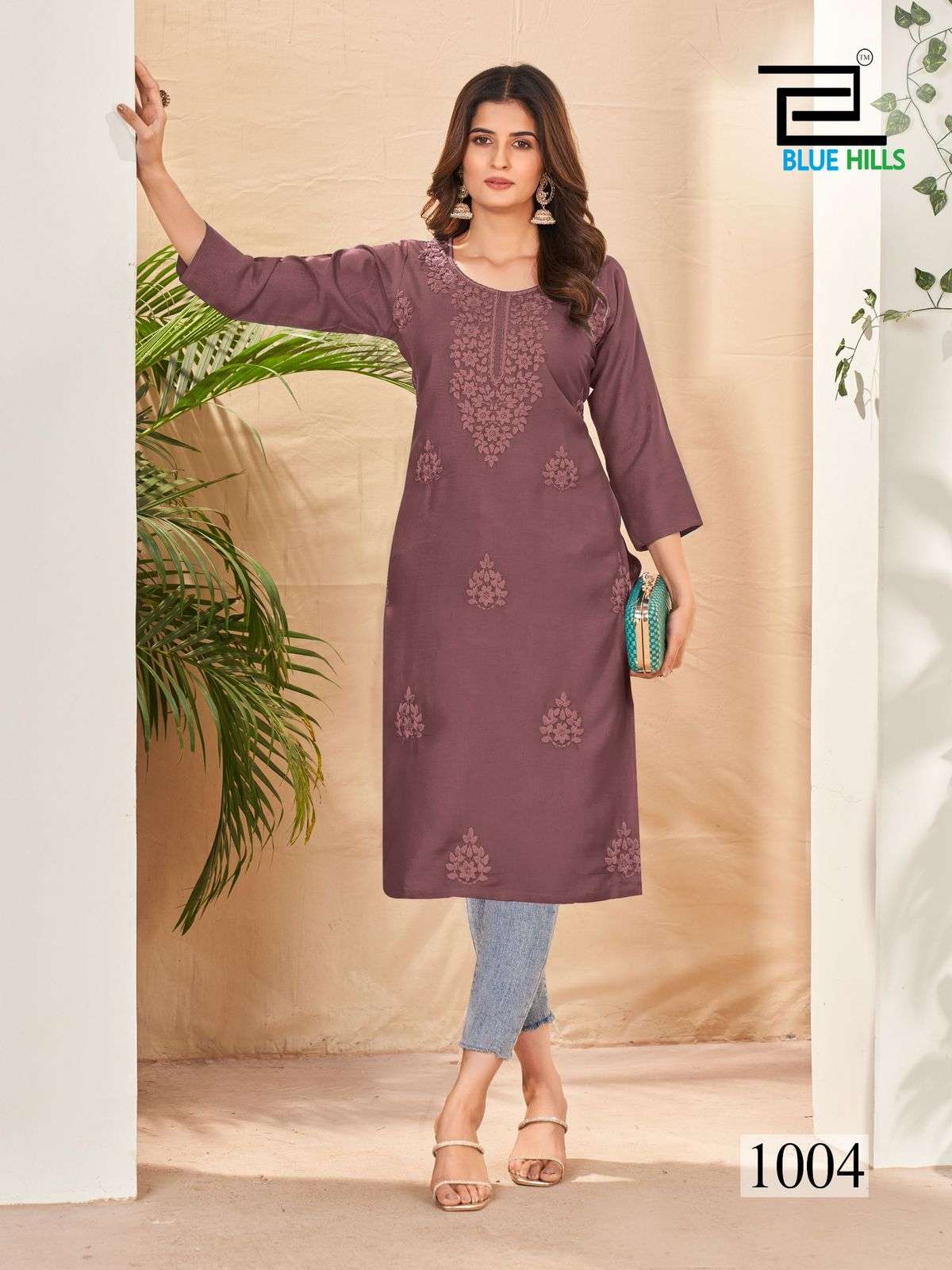BLUE HILLS SUPRIYA RAYON CHIKANKARI WORK FANCY KURTI
