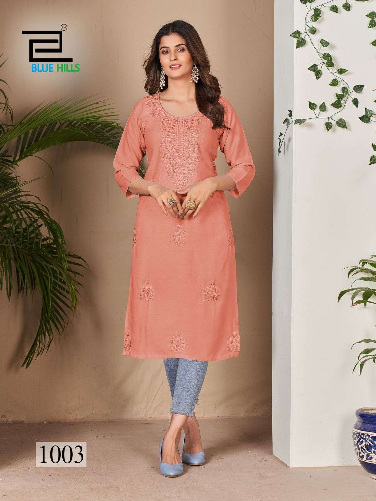 BLUE HILLS SUPRIYA RAYON CHIKANKARI WORK FANCY KURTI