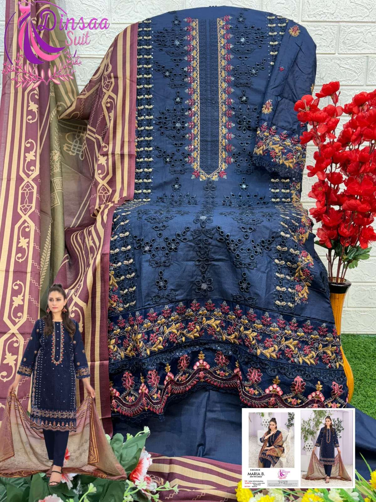 DINSAA SUIT D NO 254 COTTON EMBROIDERY DESIGNER PAKISTANI SUIT