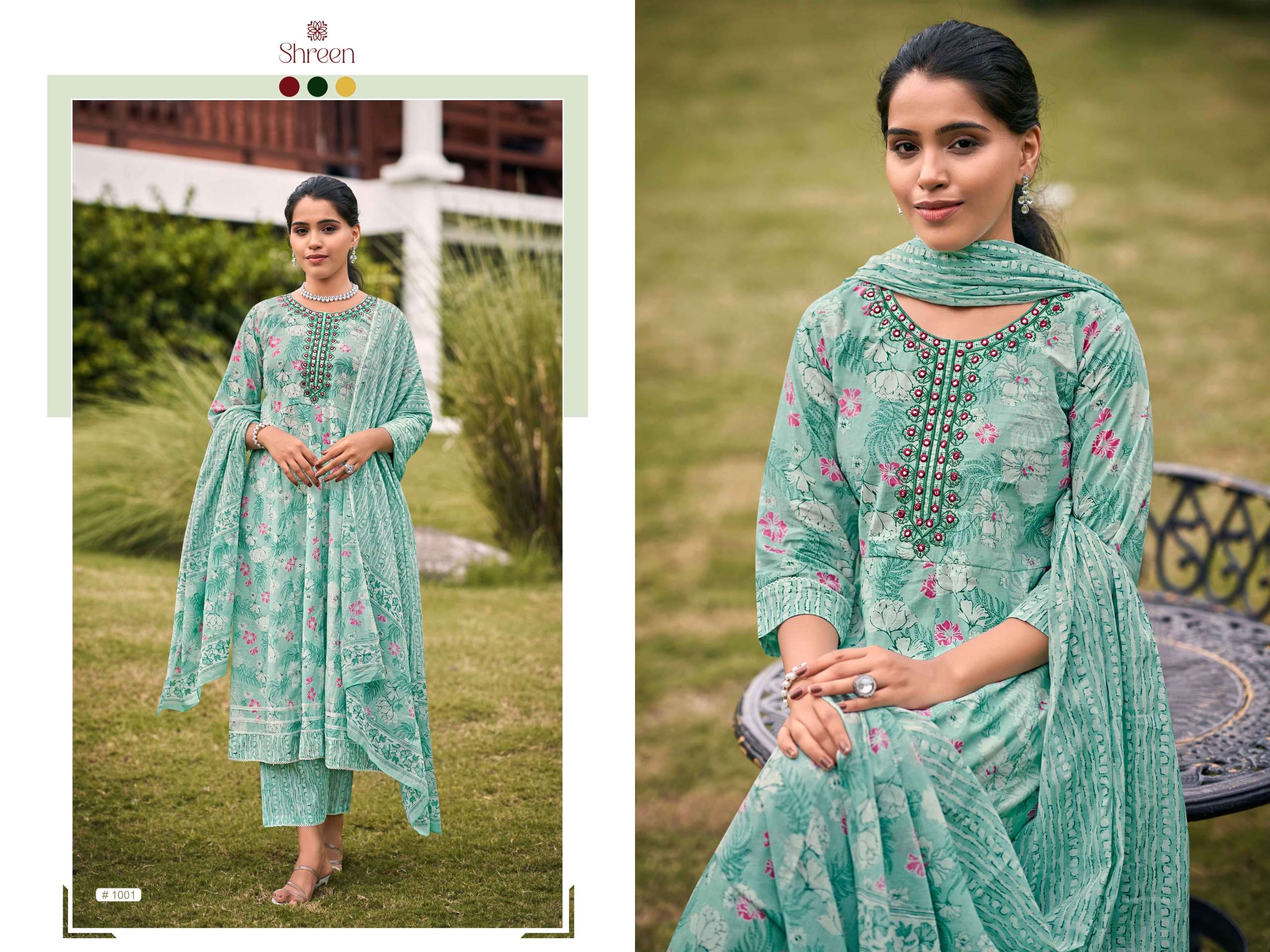 HINAYA GUNGUN VOL 1 COTTON PRINT NAIRA CUT PATTERN KURTI COMBO SET 
