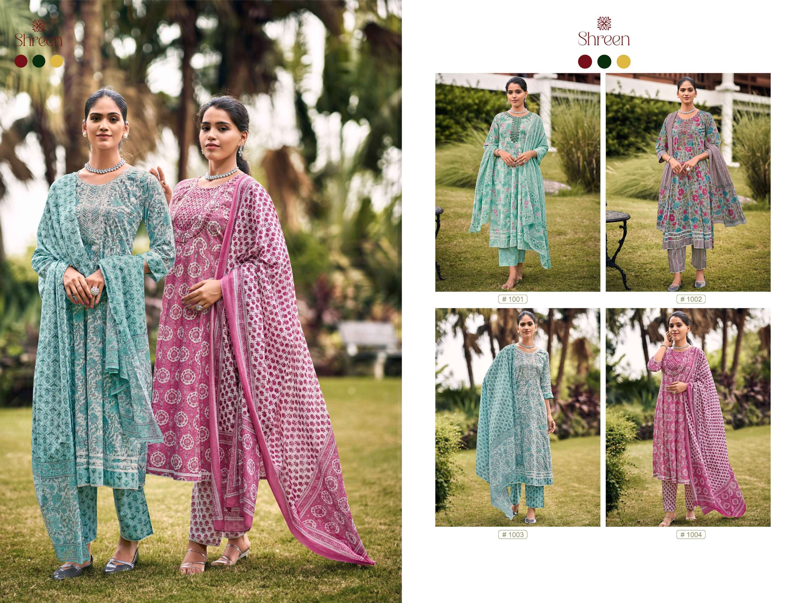 HINAYA GUNGUN VOL 1 COTTON PRINT NAIRA CUT PATTERN KURTI COMBO SET 