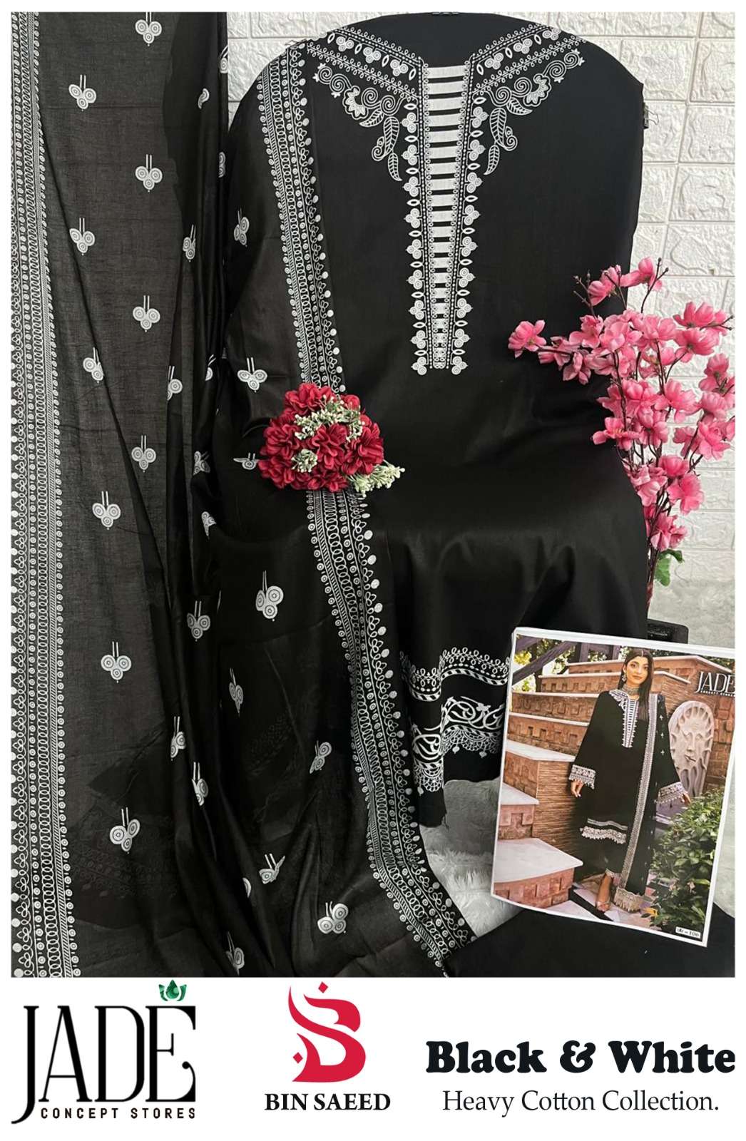 JADE BIN SAEED BLACK AND WHITE LAWN COTTON DIGITAL PRINT SUIT