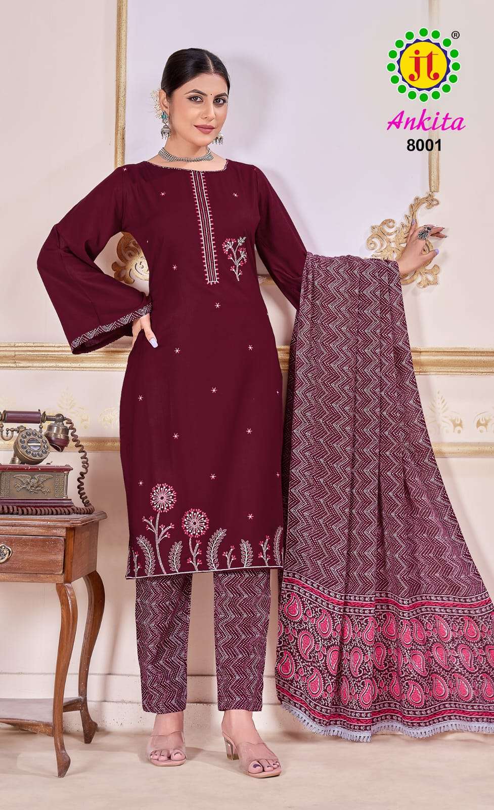 JT ANKITA VOL 8 RAYON FANCY EMBROIDERY WORK SUIT