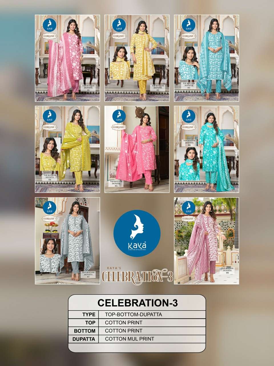KAYA CELEBRATION VOL 3 COTTON PRINT KURTI COMBO SET 