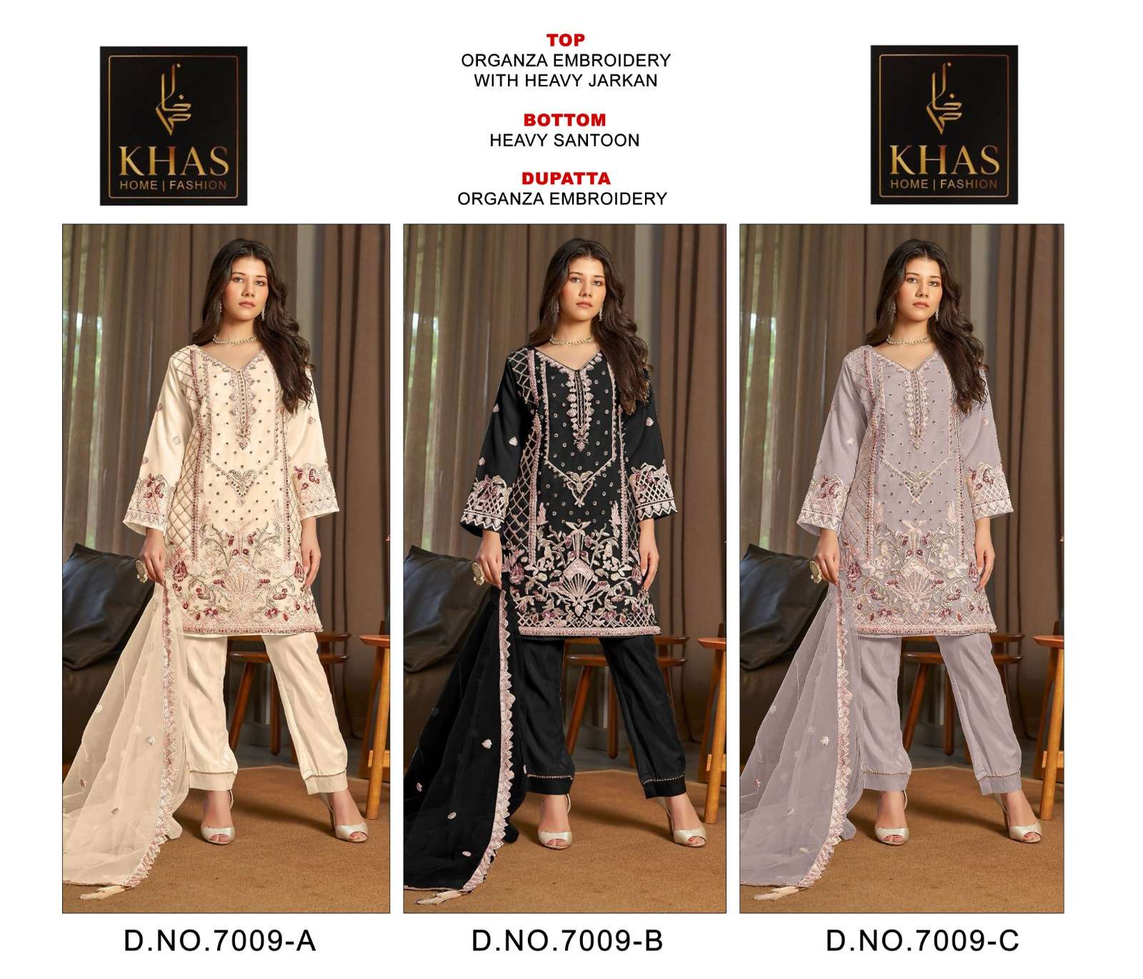 KHAS FASHION D NO 7009 ORGANZA FANCY EMBROIDERY WORK SUIT