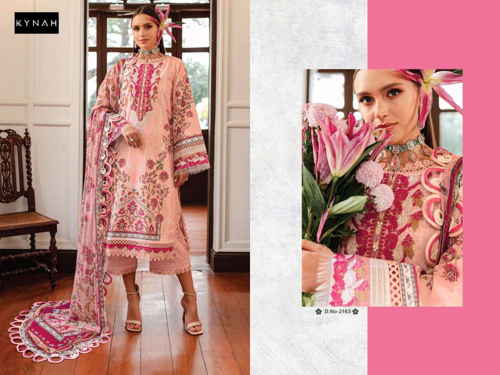 KYNAH D NO 2163 LAWN COTTON FANCY EMBROIDERY SALWAR KAMEEZ 