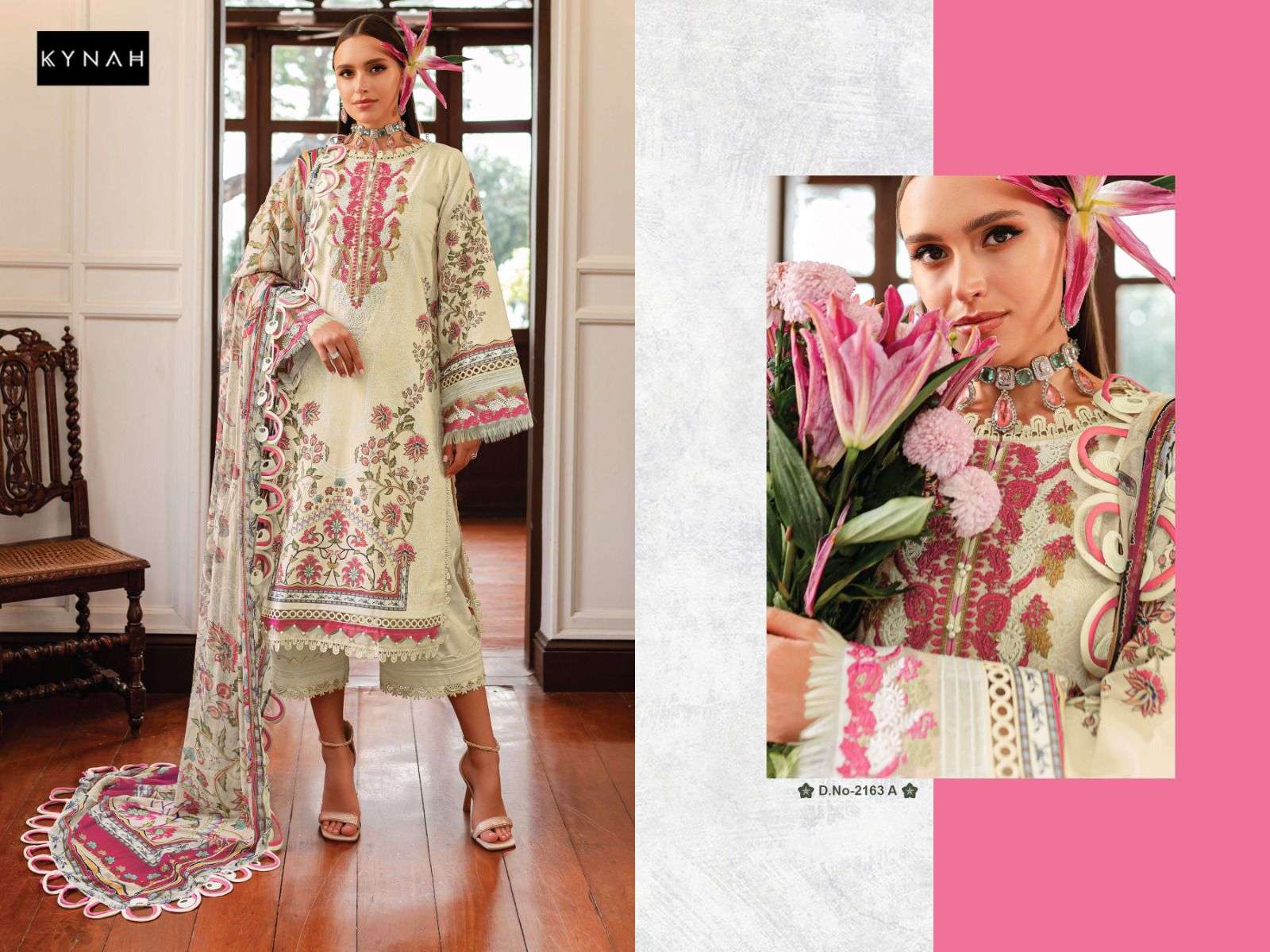 KYNAH D NO 2163 LAWN COTTON FANCY EMBROIDERY SALWAR KAMEEZ 