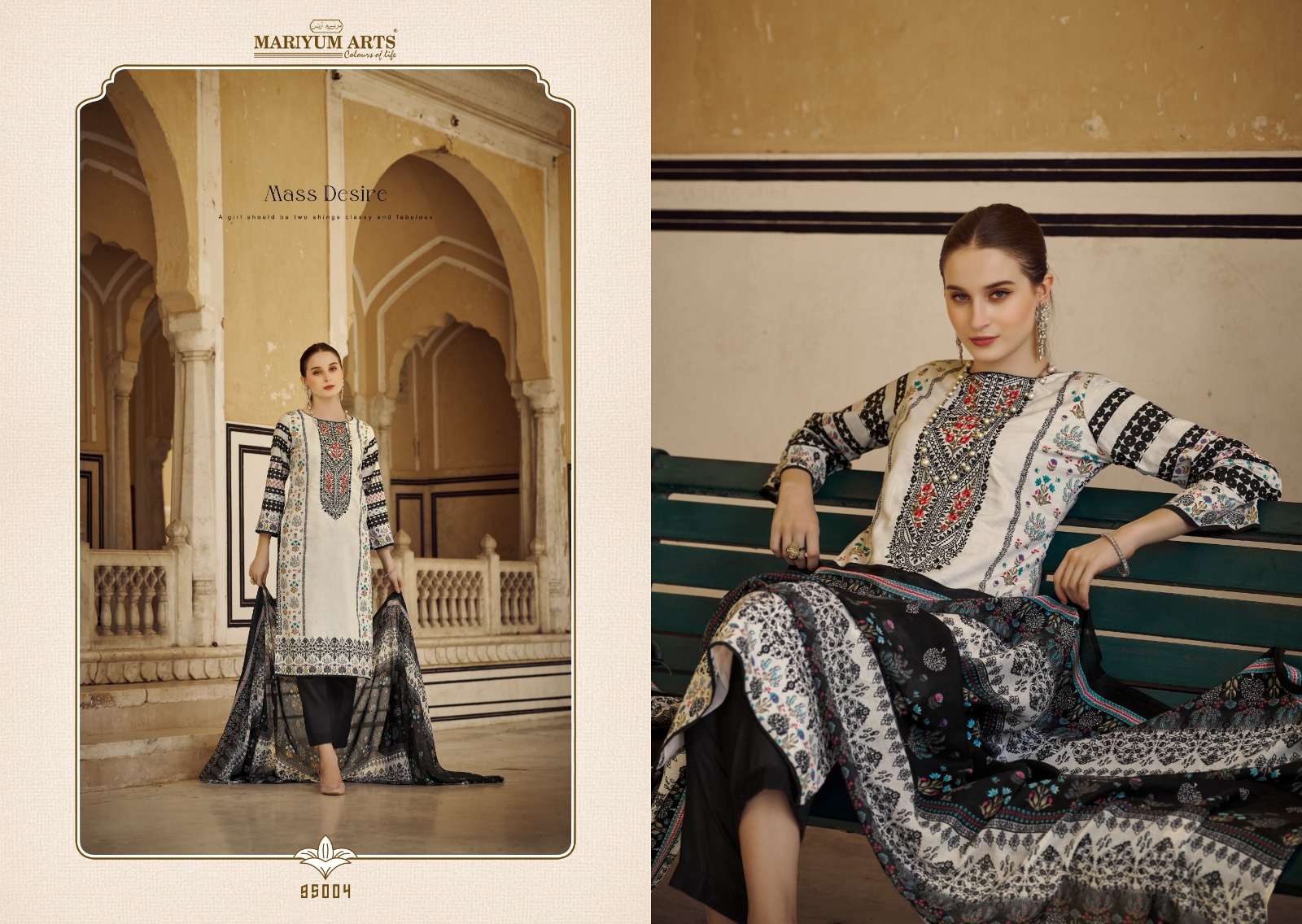 MARIYUM ARTS BLACK & WHITE COTTON PRINTS SUIT