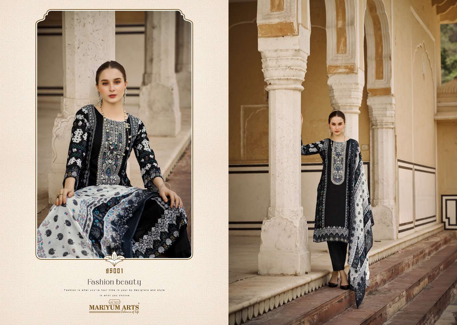 MARIYUM ARTS BLACK & WHITE COTTON PRINTS SUIT