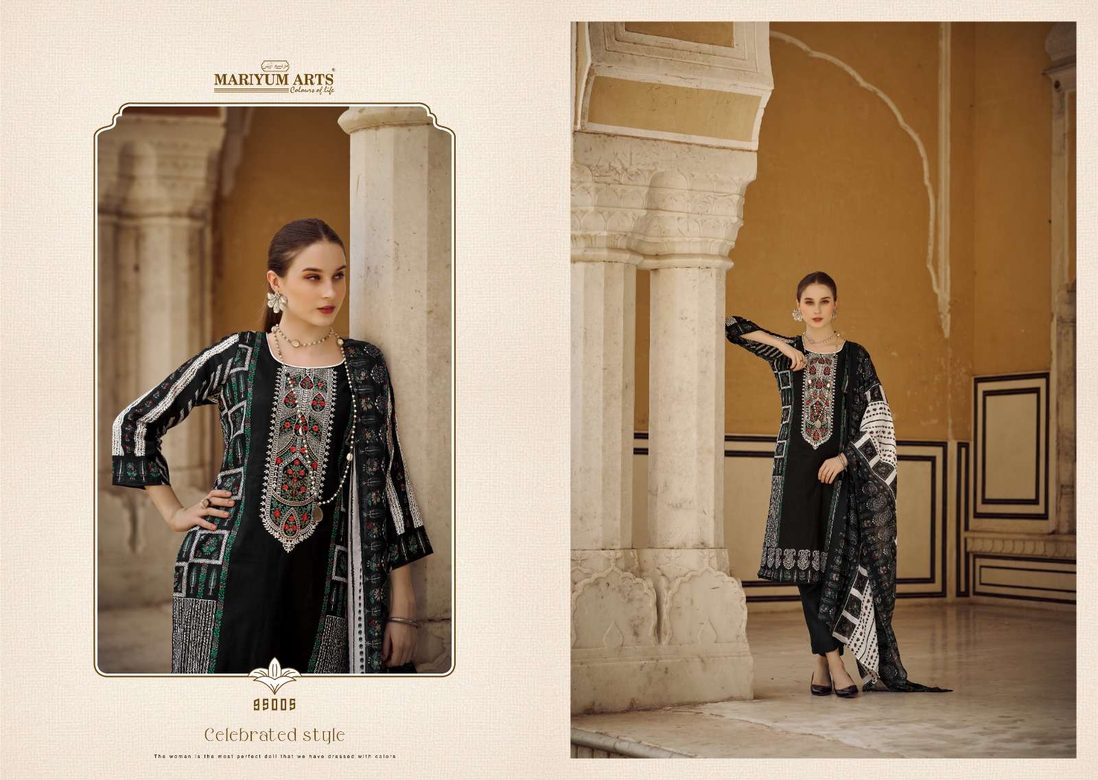 MARIYUM ARTS BLACK & WHITE COTTON PRINTS SUIT