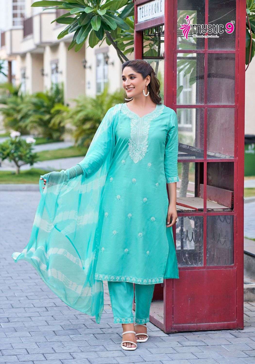 MYSTIC 9 KARACHI VOL 2 RAYON FANCY LUCKNOWI WORK KURTI COMBO SET