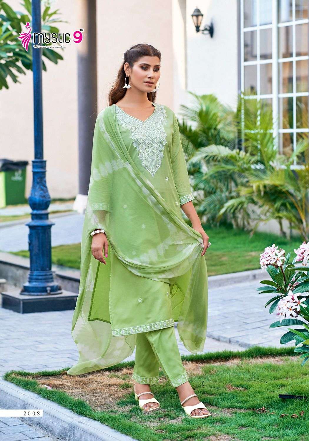 MYSTIC 9 KARACHI VOL 2 RAYON FANCY LUCKNOWI WORK KURTI COMBO SET