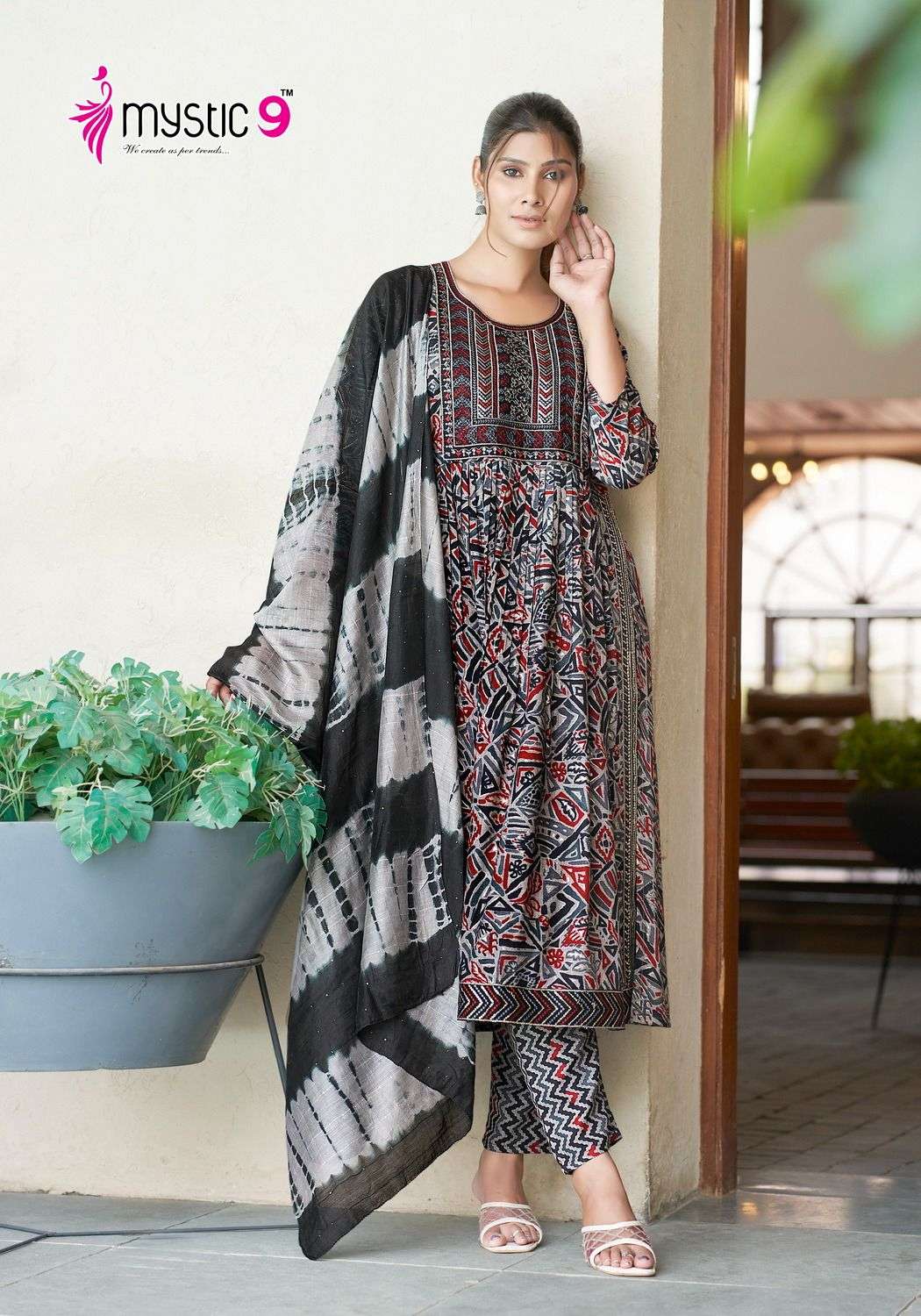 MYSTIC 9 SARA VOL 6 RAYON NAIRA CUT PATTERN KURTI COMBO SET 