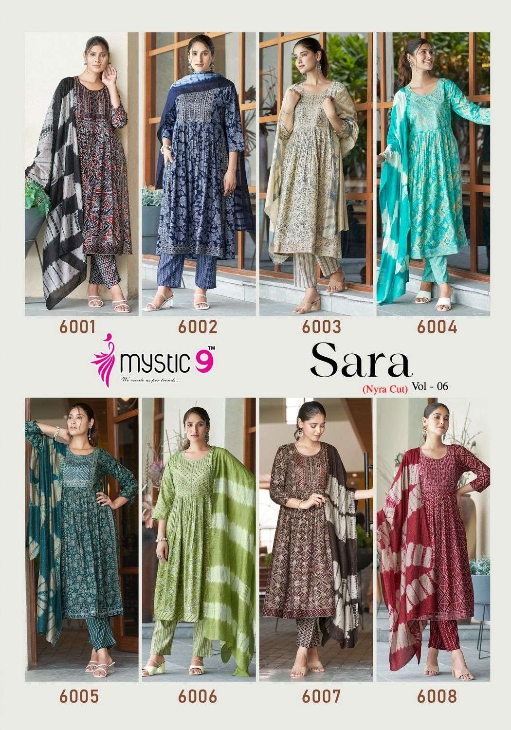 MYSTIC 9 SARA VOL 6 RAYON NAIRA CUT PATTERN KURTI COMBO SET 