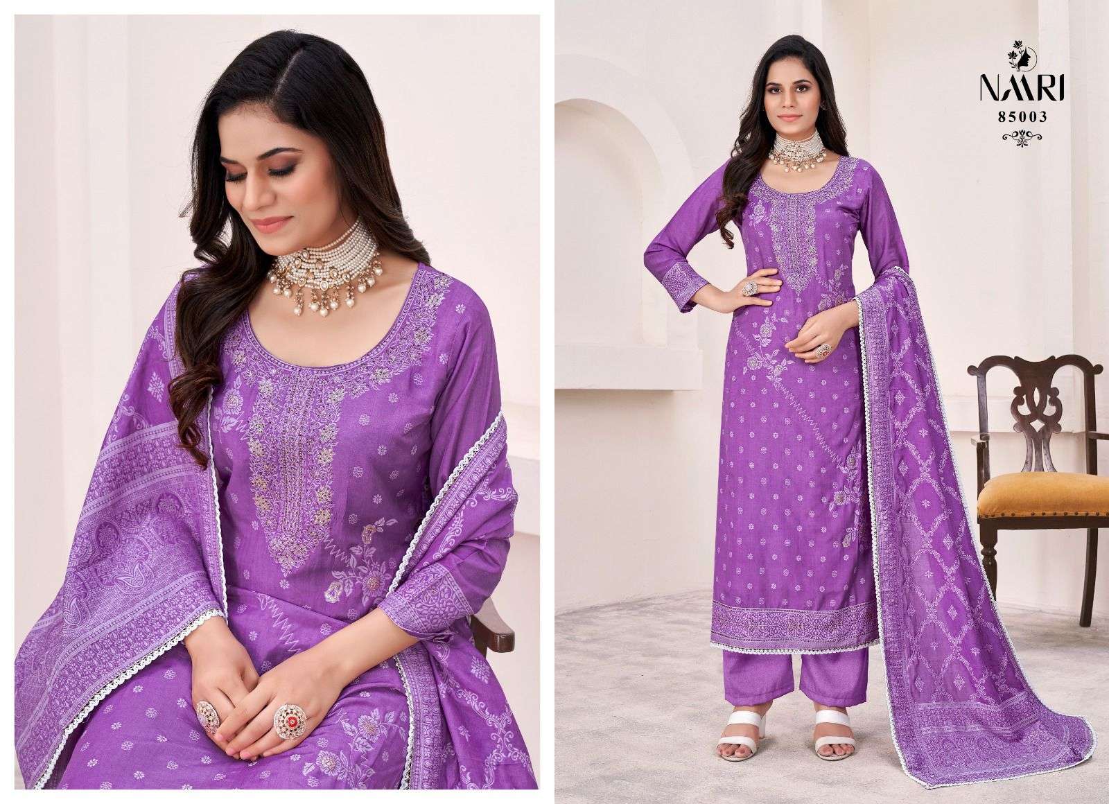 NAARI SIRAZ MUSLIN JACQUARD SWAROVSKI WORK SUIT