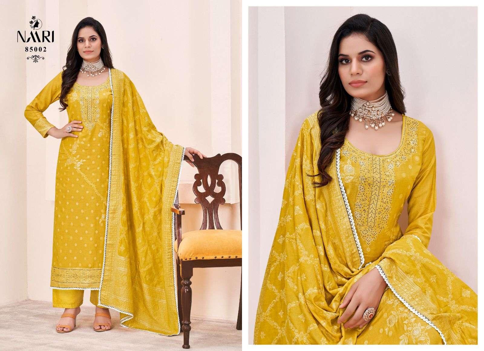 NAARI SIRAZ MUSLIN JACQUARD SWAROVSKI WORK SUIT
