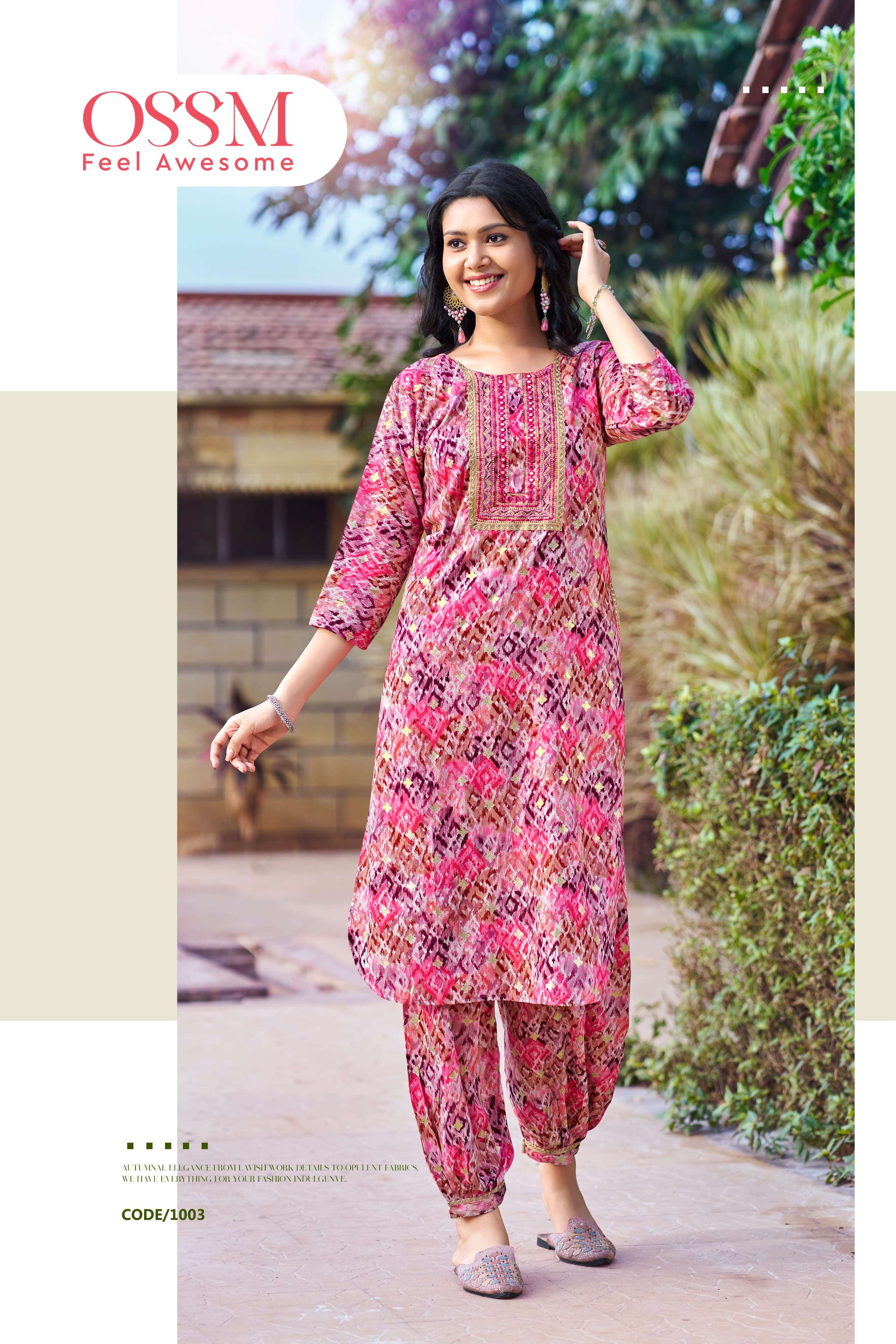  OSSM MAAHI VOL 3 RAYON PRINT KURTI WITH AFGHANI BOTTOM SET