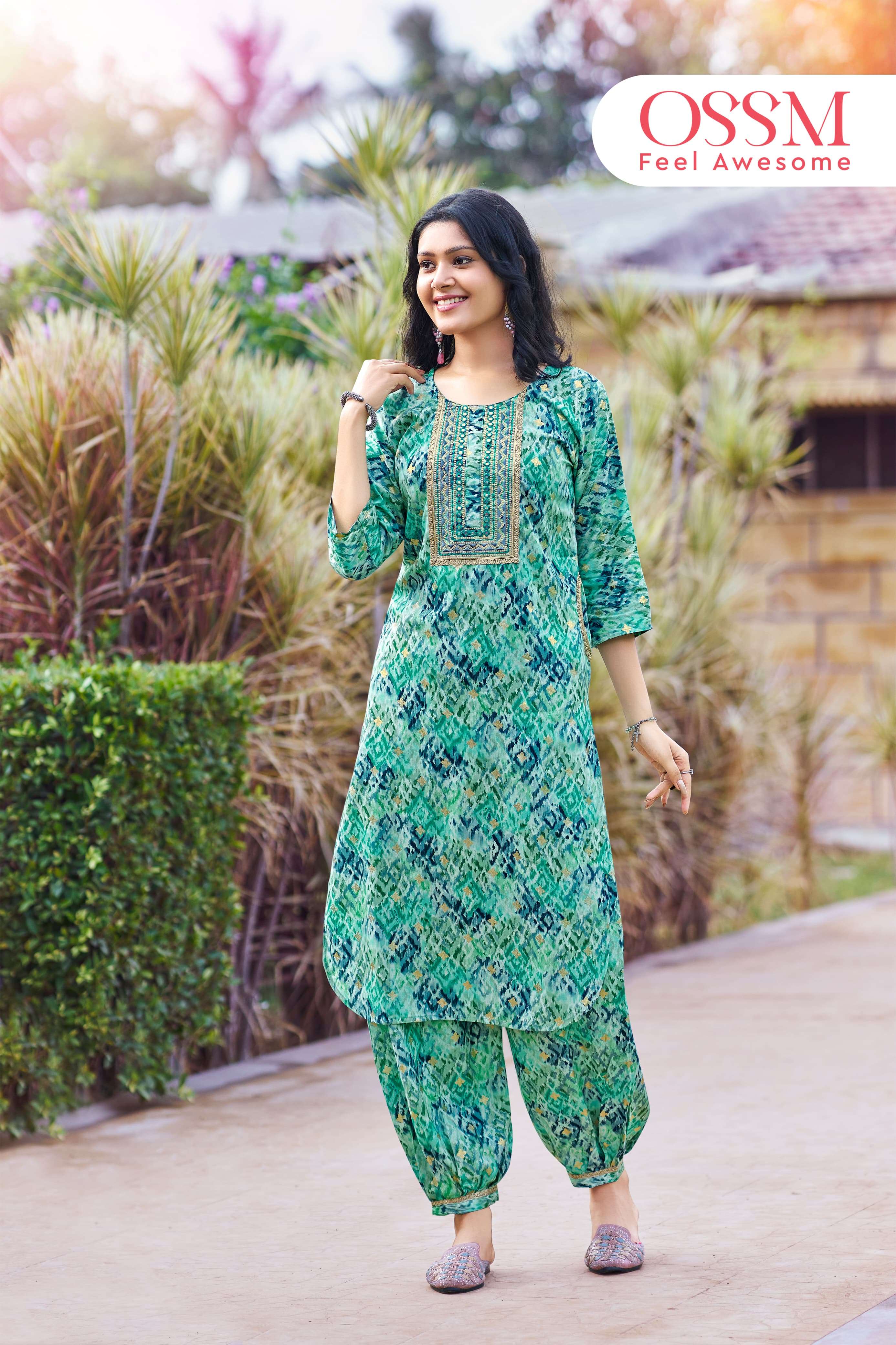  OSSM MAAHI VOL 3 RAYON PRINT KURTI WITH AFGHANI BOTTOM SET