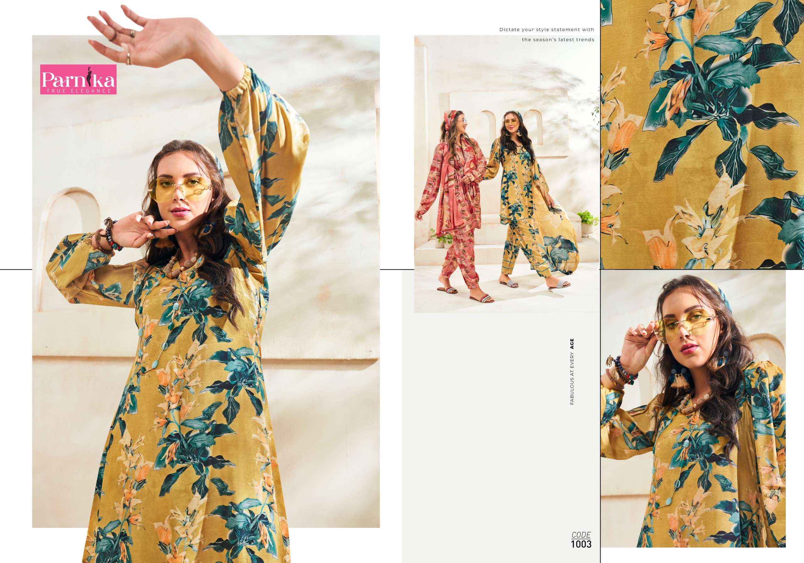 PARNKA BLOOMING SILK HEAVY DIGITAL PRINT DESIGNER SUIT