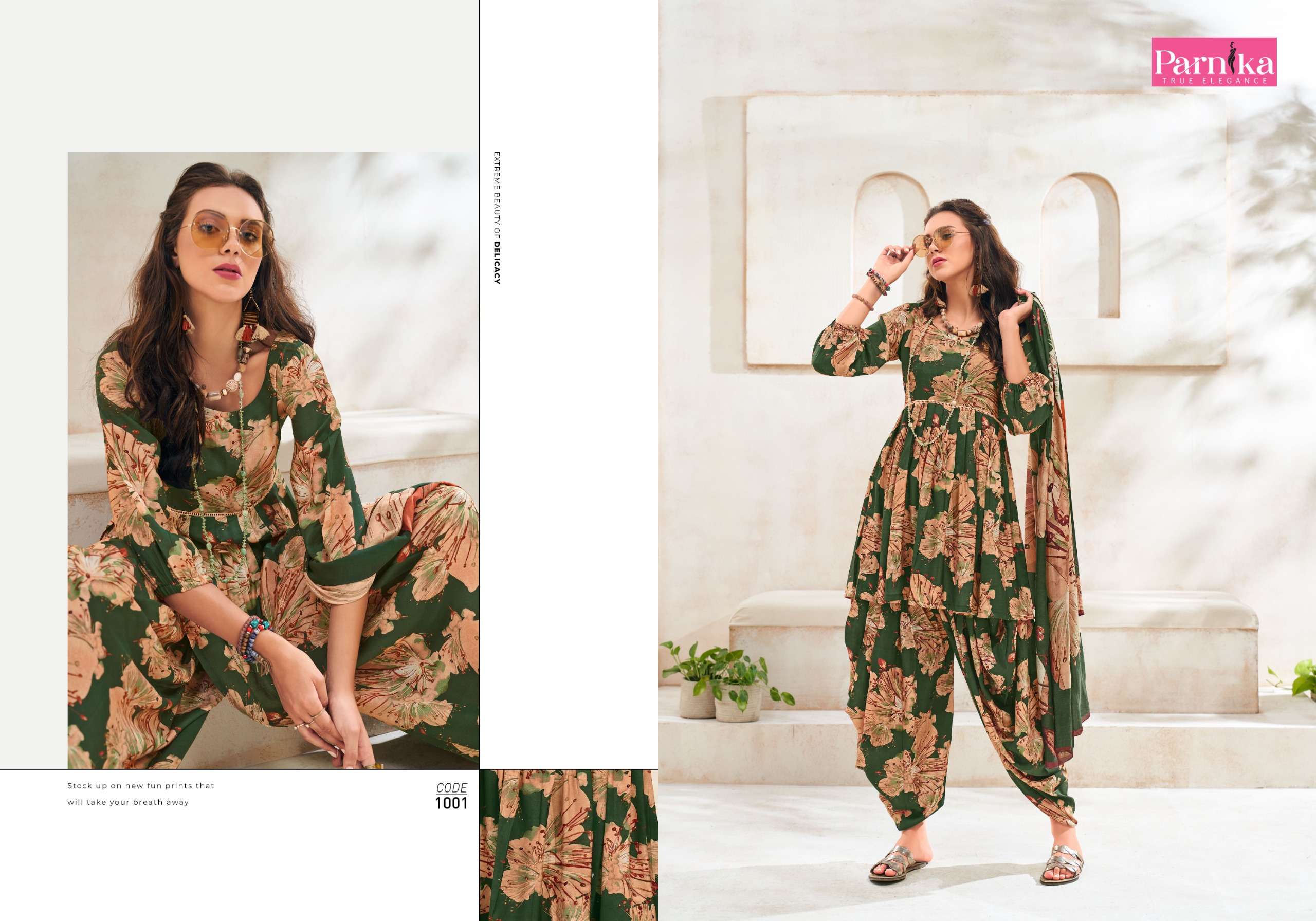 PARNKA BLOOMING SILK HEAVY DIGITAL PRINT DESIGNER SUIT