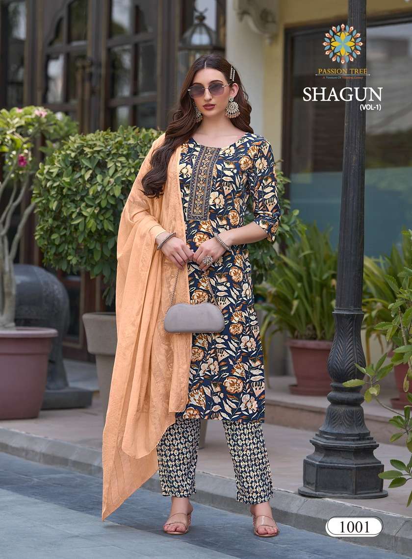 PASSION TREE SHAGUN VOL 1 RAYON FOIL PRINT FANCY KURTI COMBO SET 