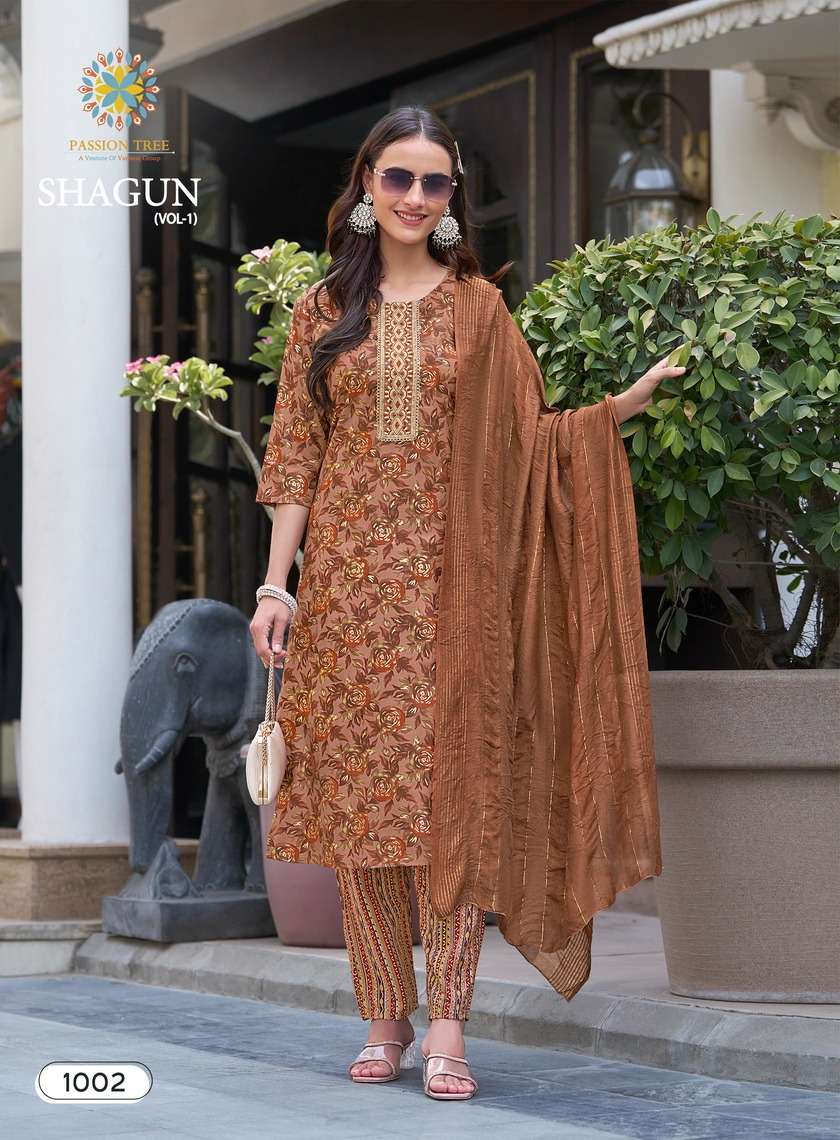 PASSION TREE SHAGUN VOL 1 RAYON FOIL PRINT FANCY KURTI COMBO SET 