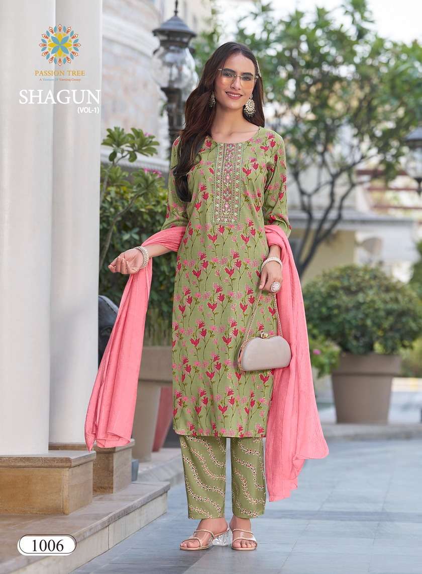 PASSION TREE SHAGUN VOL 1 RAYON FOIL PRINT FANCY KURTI COMBO SET 