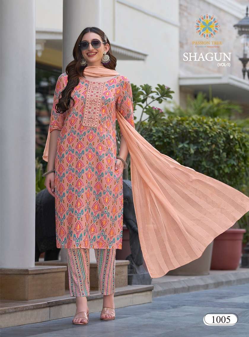 PASSION TREE SHAGUN VOL 1 RAYON FOIL PRINT FANCY KURTI COMBO SET 