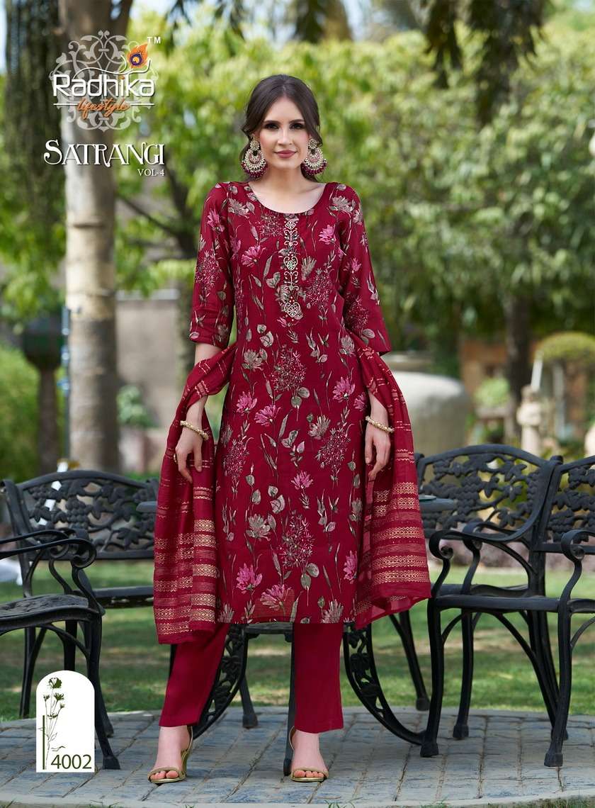 RADHIKA LIFESTYLE SATRANGI VOL 4 KURTI PANT WITH DUPATTA SET