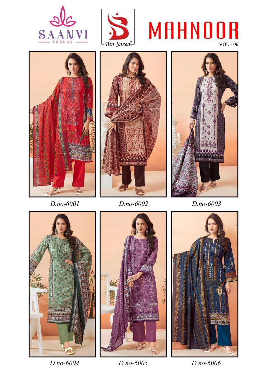 SAANVI TRENDS BIN SAEED MAHNOOR VOL 6 LAWN COTTON SALWAR SUIT