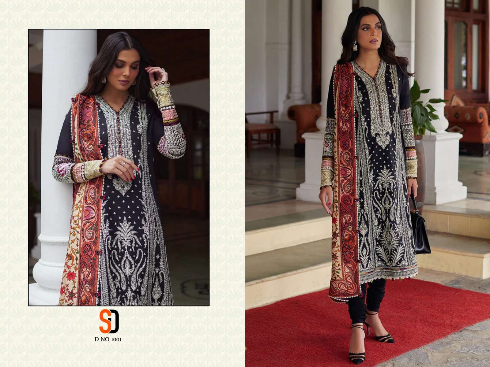 SHRADDHA DESIGNER CRIMSON BLACK COLLECTION COTTON EMBROIDERED SUIT