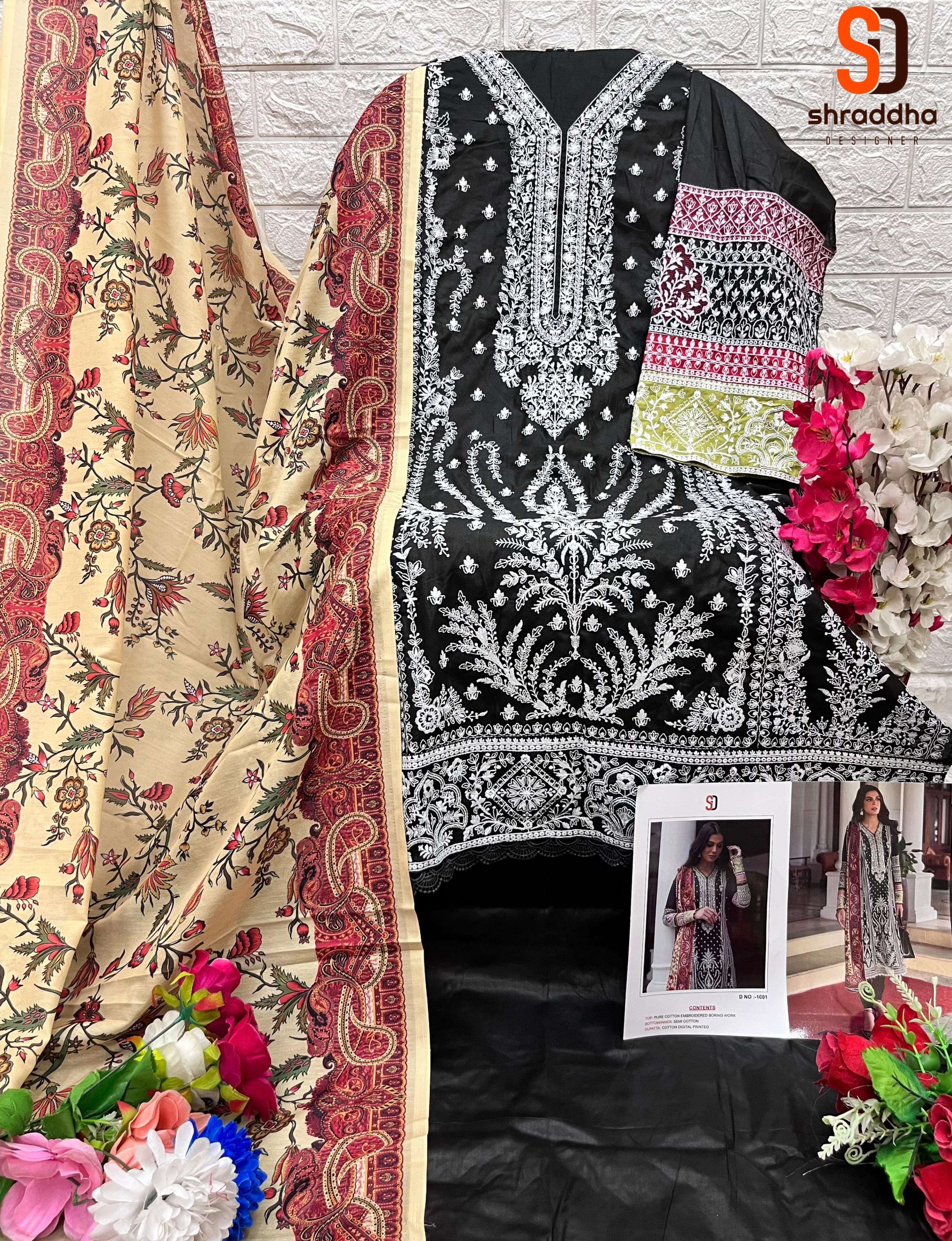 SHRADDHA DESIGNER CRIMSON BLACK COLLECTION COTTON EMBROIDERED SUIT