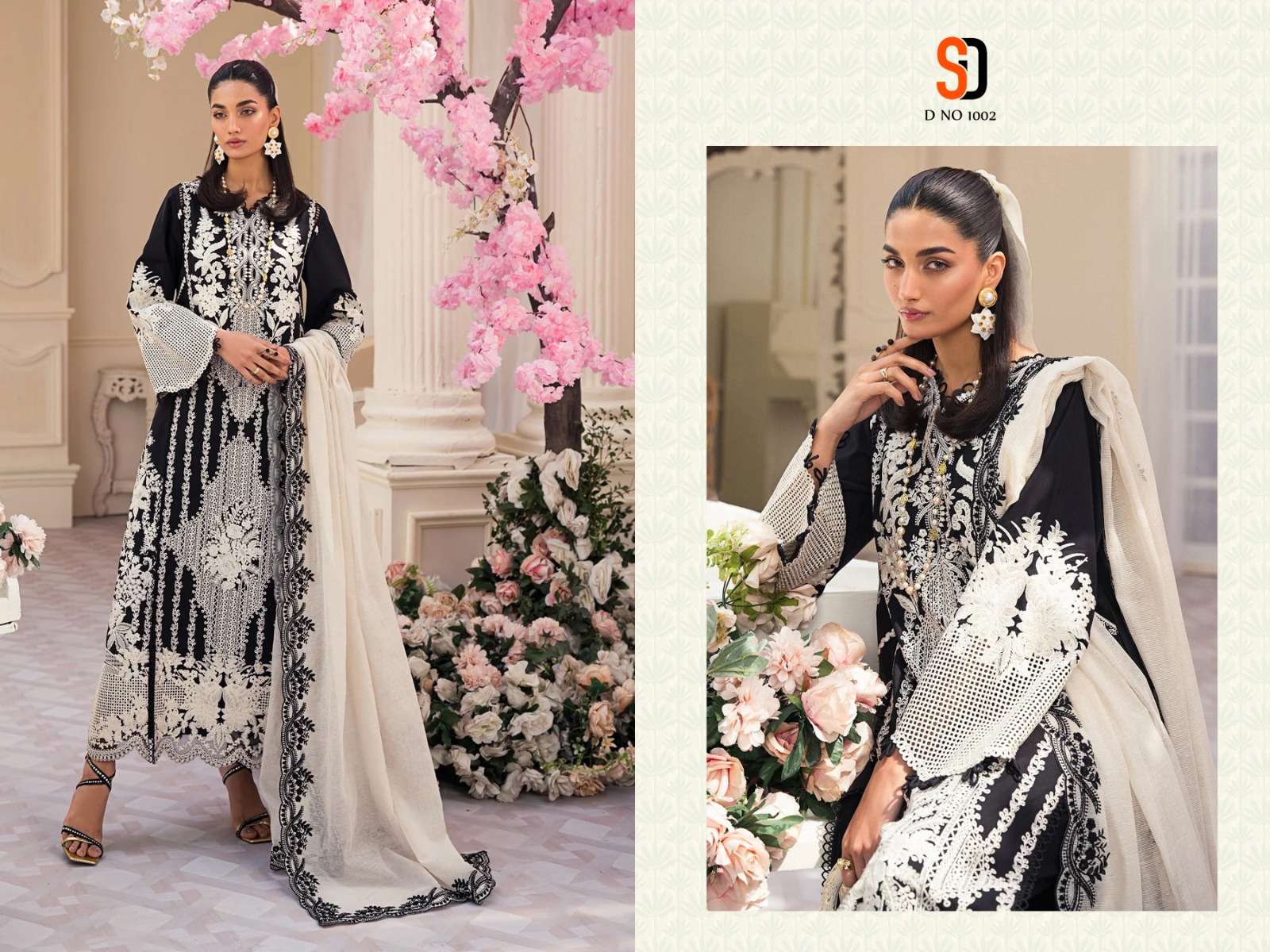 SHRADDHA DESIGNER CRIMSON BLACK COLLECTION COTTON EMBROIDERED SUIT