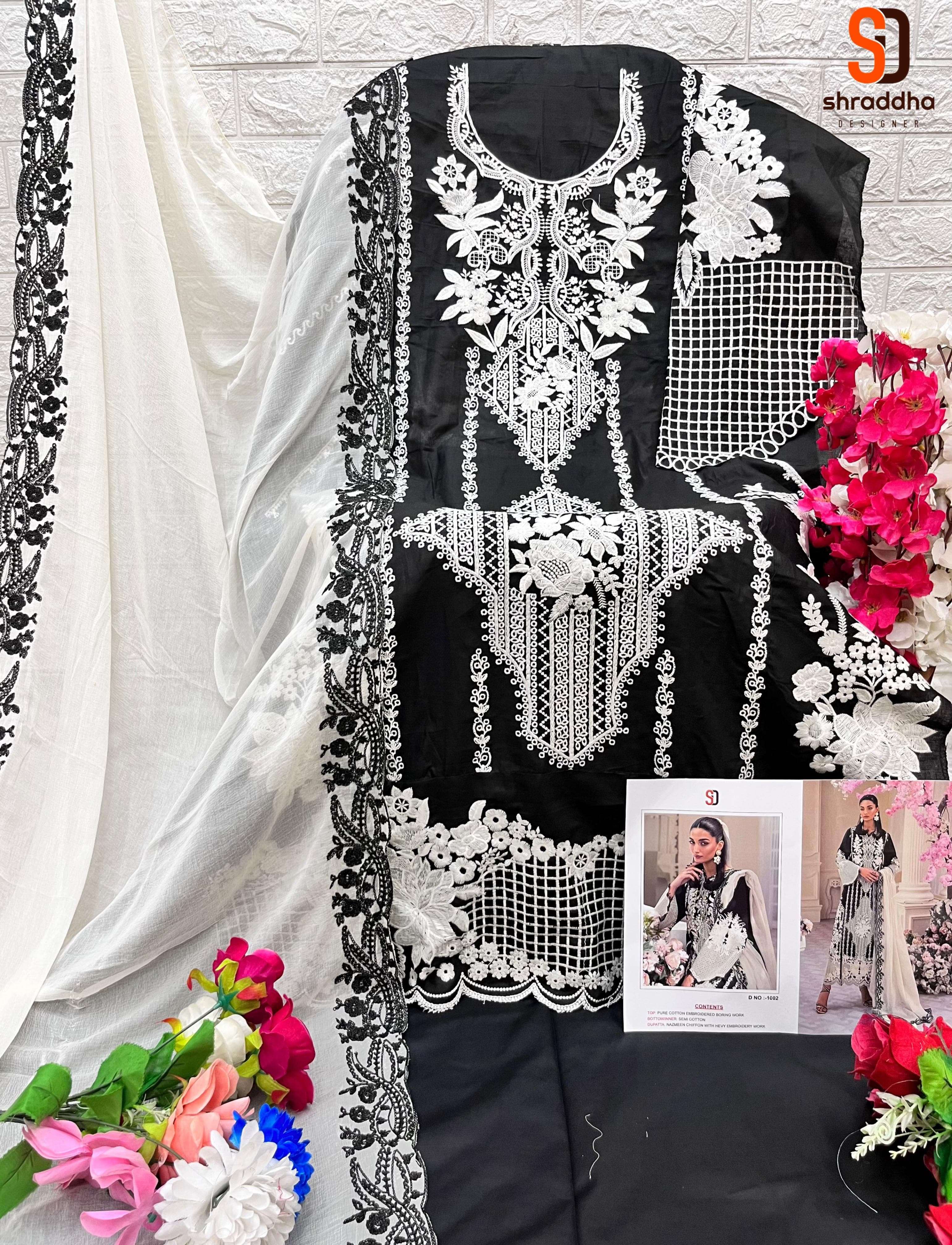 SHRADDHA DESIGNER CRIMSON BLACK COLLECTION COTTON EMBROIDERED SUIT