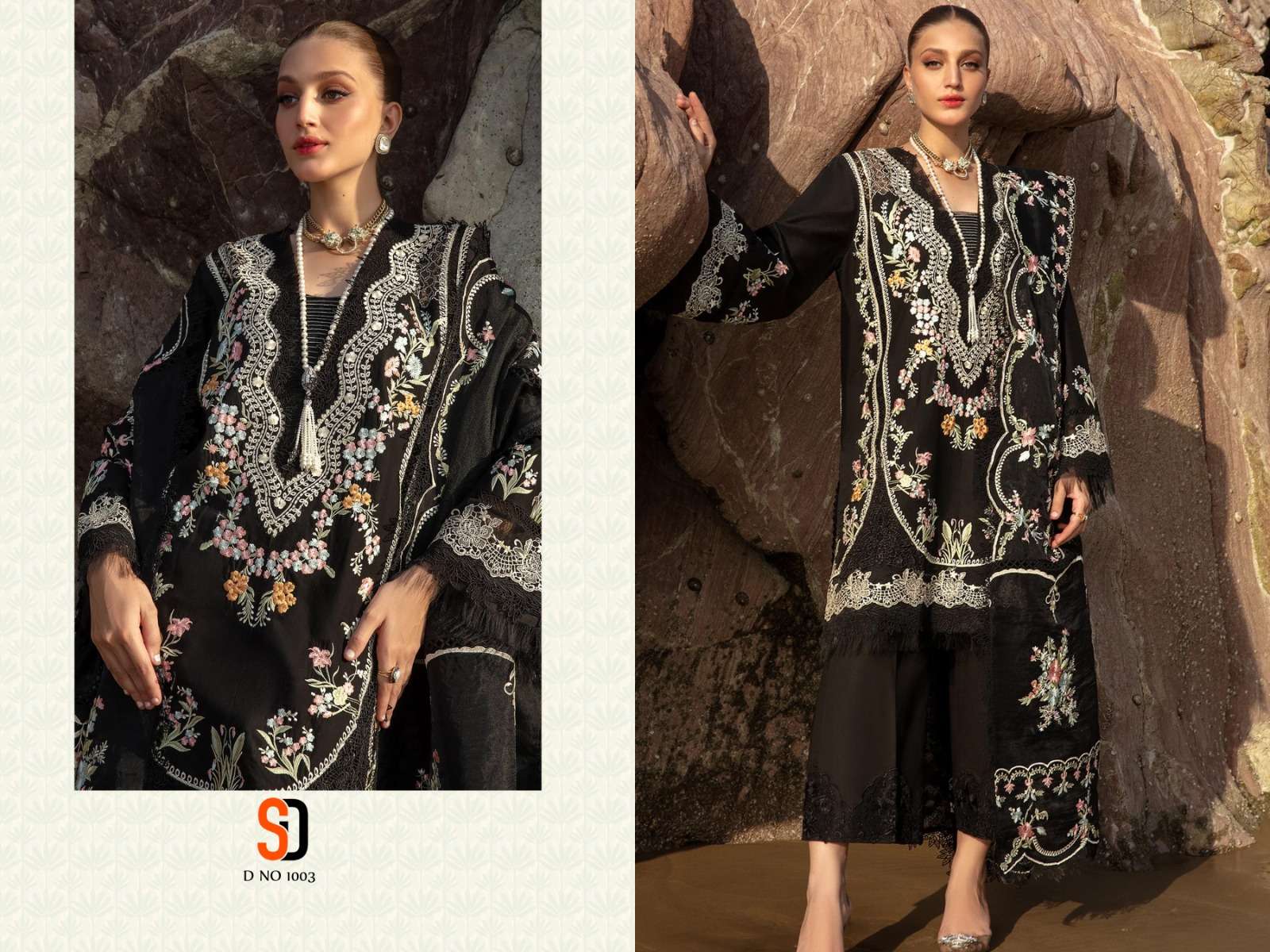 SHRADDHA DESIGNER CRIMSON BLACK COLLECTION COTTON EMBROIDERED SUIT