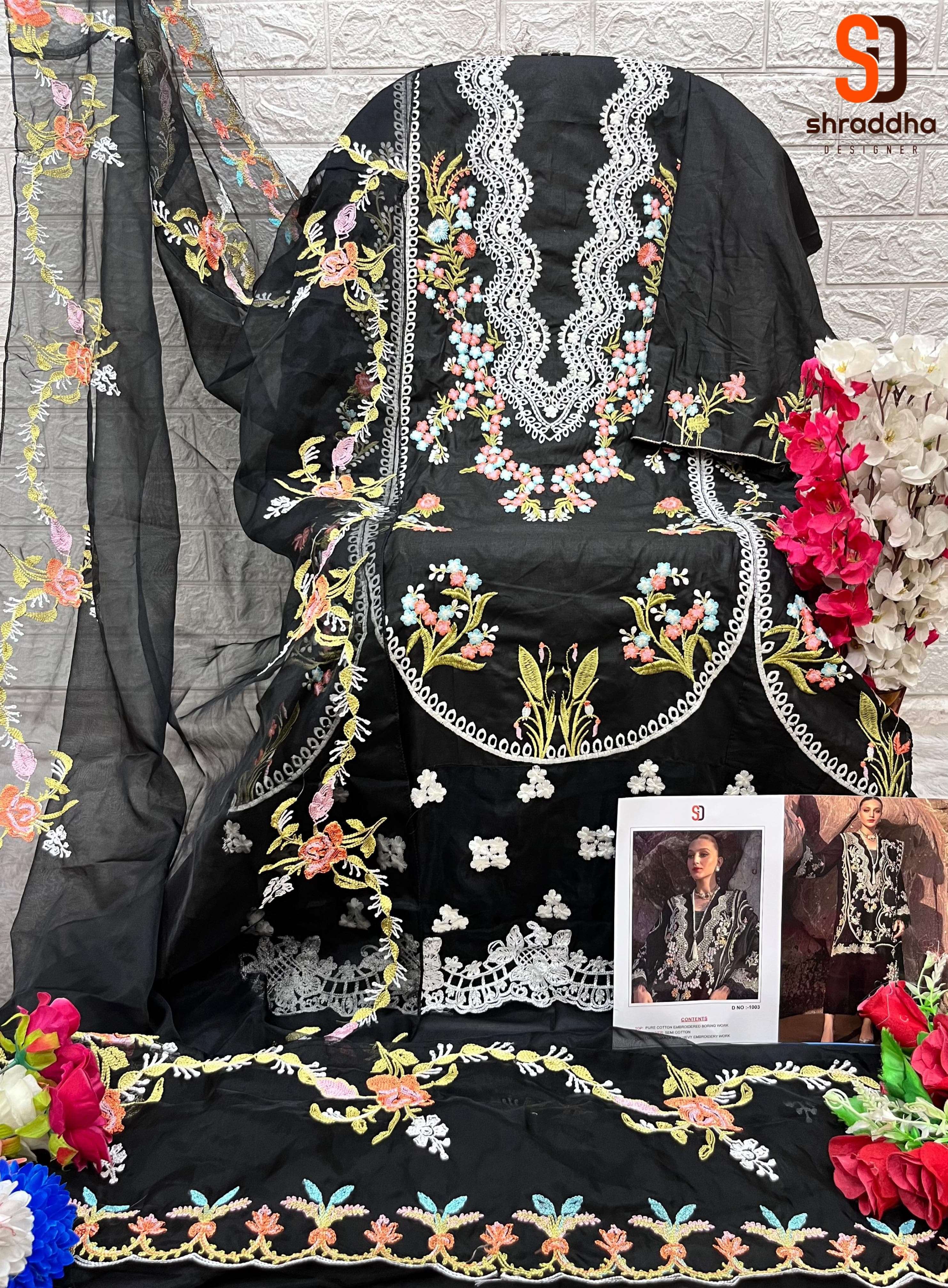 SHRADDHA DESIGNER CRIMSON BLACK COLLECTION COTTON EMBROIDERED SUIT