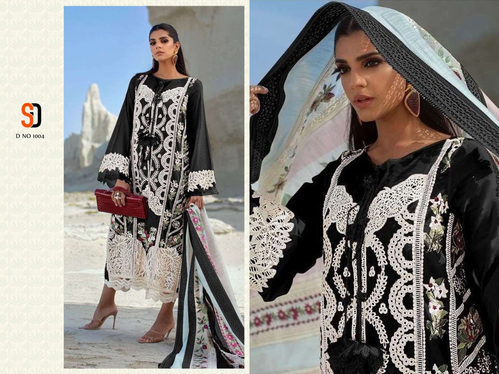SHRADDHA DESIGNER CRIMSON BLACK COLLECTION COTTON EMBROIDERED SUIT