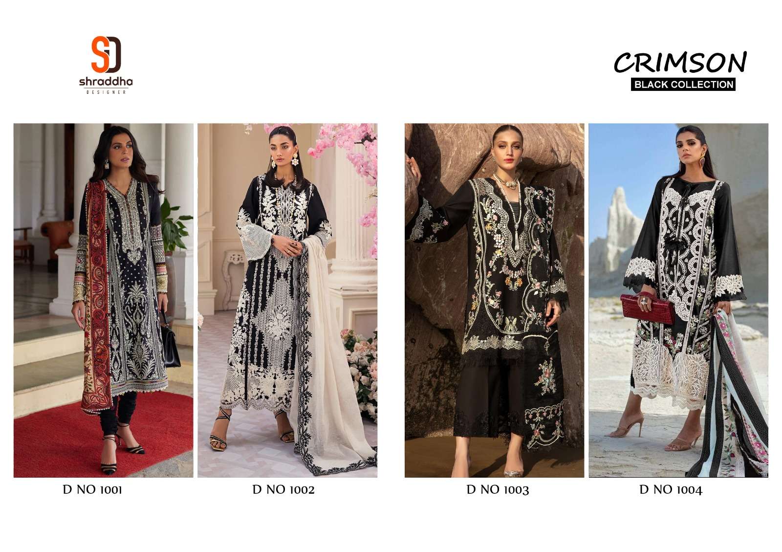 SHRADDHA DESIGNER CRIMSON BLACK COLLECTION COTTON EMBROIDERED SUIT