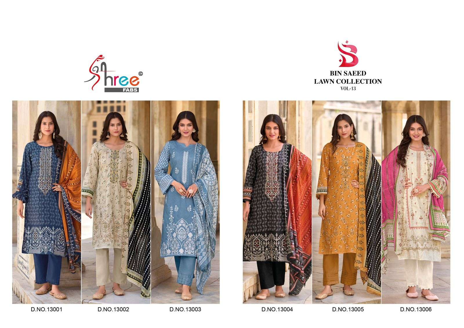 SHREE FABS BIN SAEED LAWN COLLECTION VOL 13 COTTON SELF EMBRODERY WORK SUIT