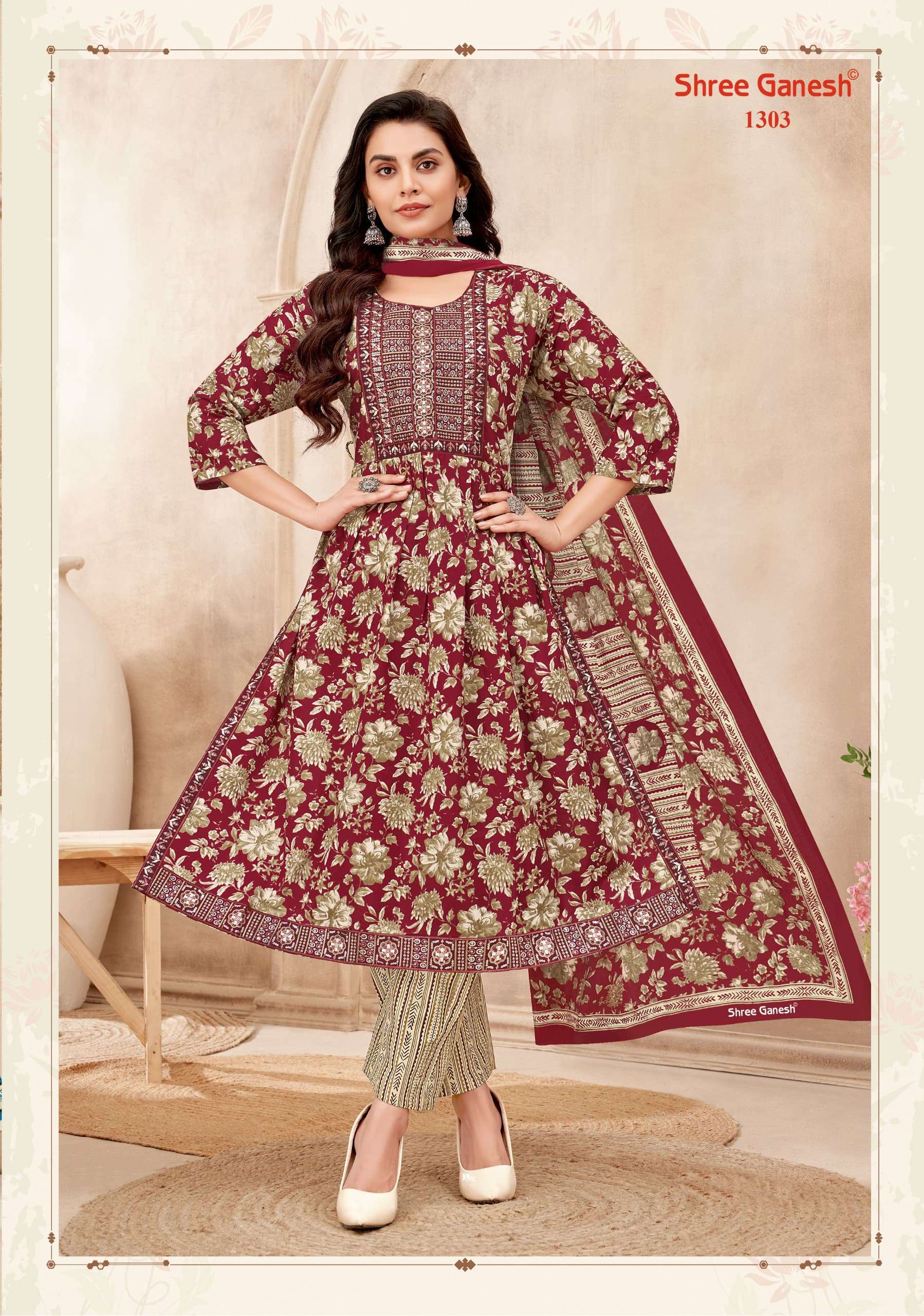 SHREE GANESH ZAARA VOL 3 COTTON NAIRA CUT PATTERN KURTI COMBO SET 