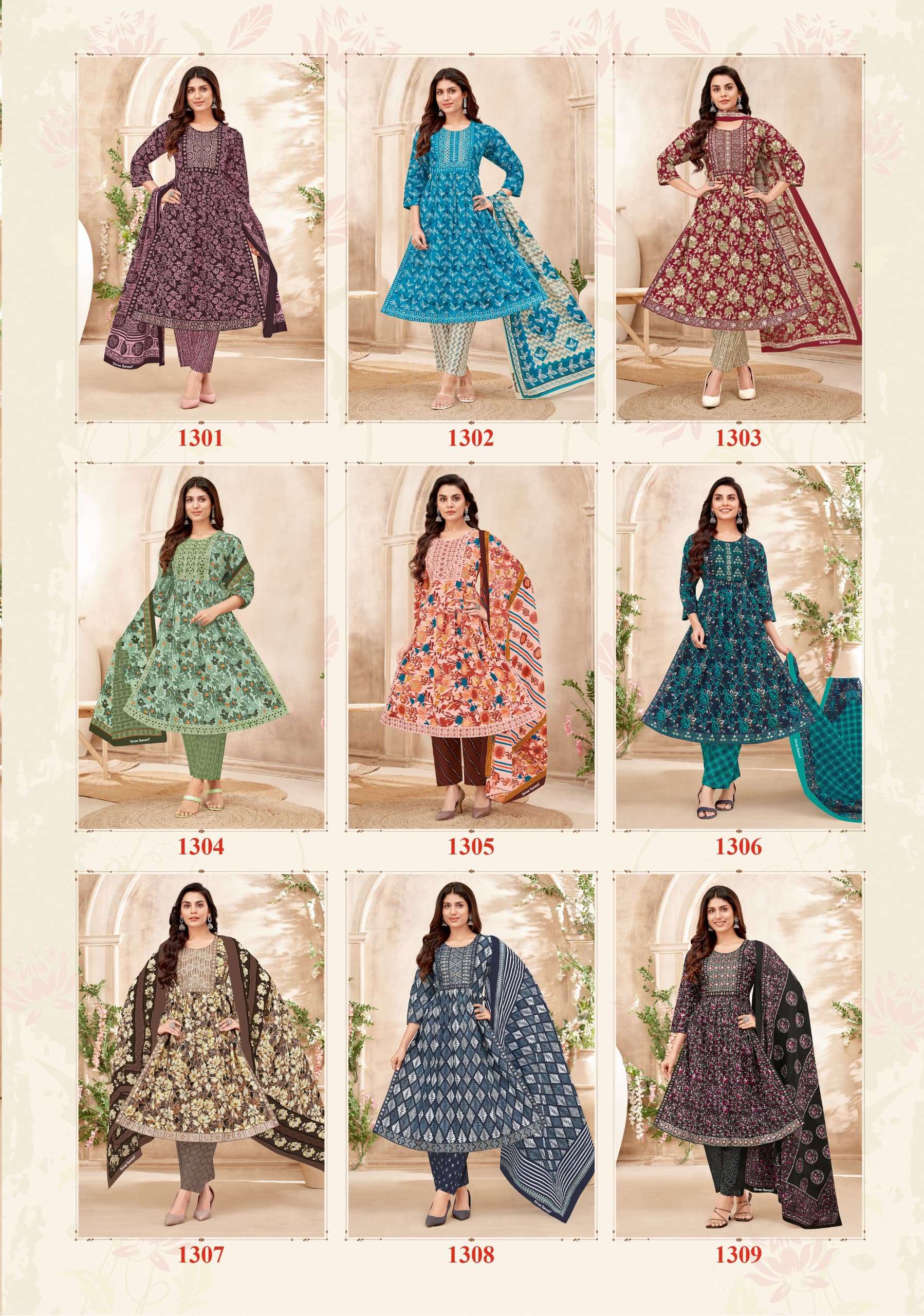 SHREE GANESH ZAARA VOL 3 COTTON NAIRA CUT PATTERN KURTI COMBO SET 