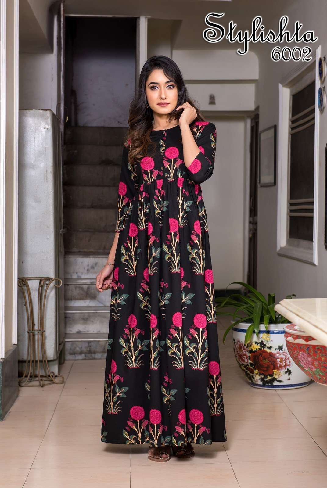 STYLISHTA SUPER HIT DESIGN MUSLIN DIGITAL PRINT FANCY LONG GOWN
