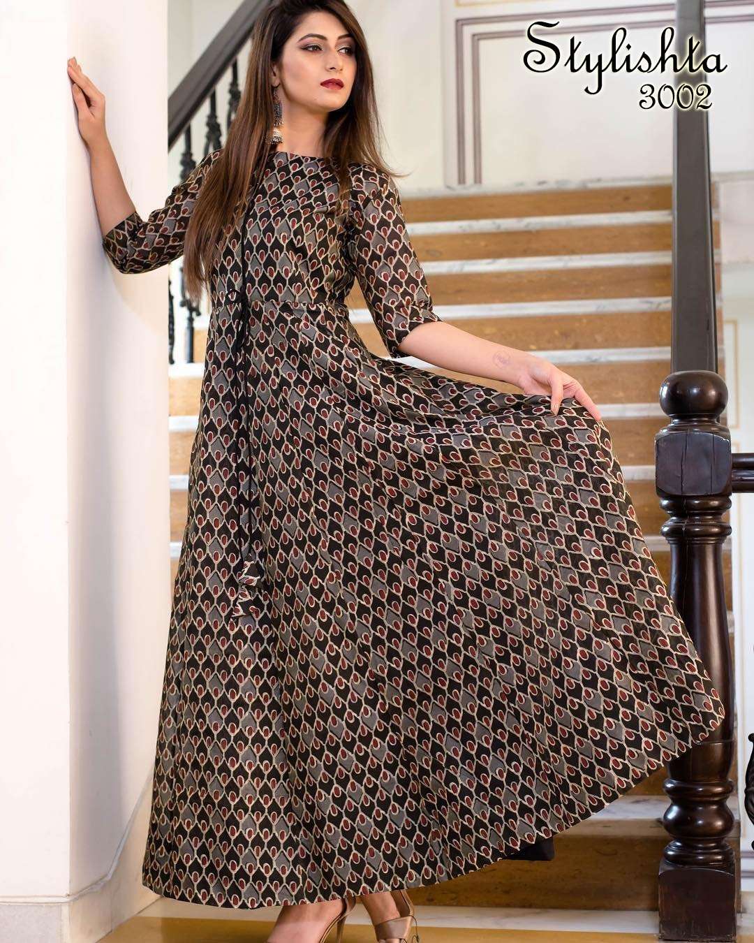 STYLISHTA SUPER HIT DESIGN MUSLIN DIGITAL PRINT FANCY LONG GOWN