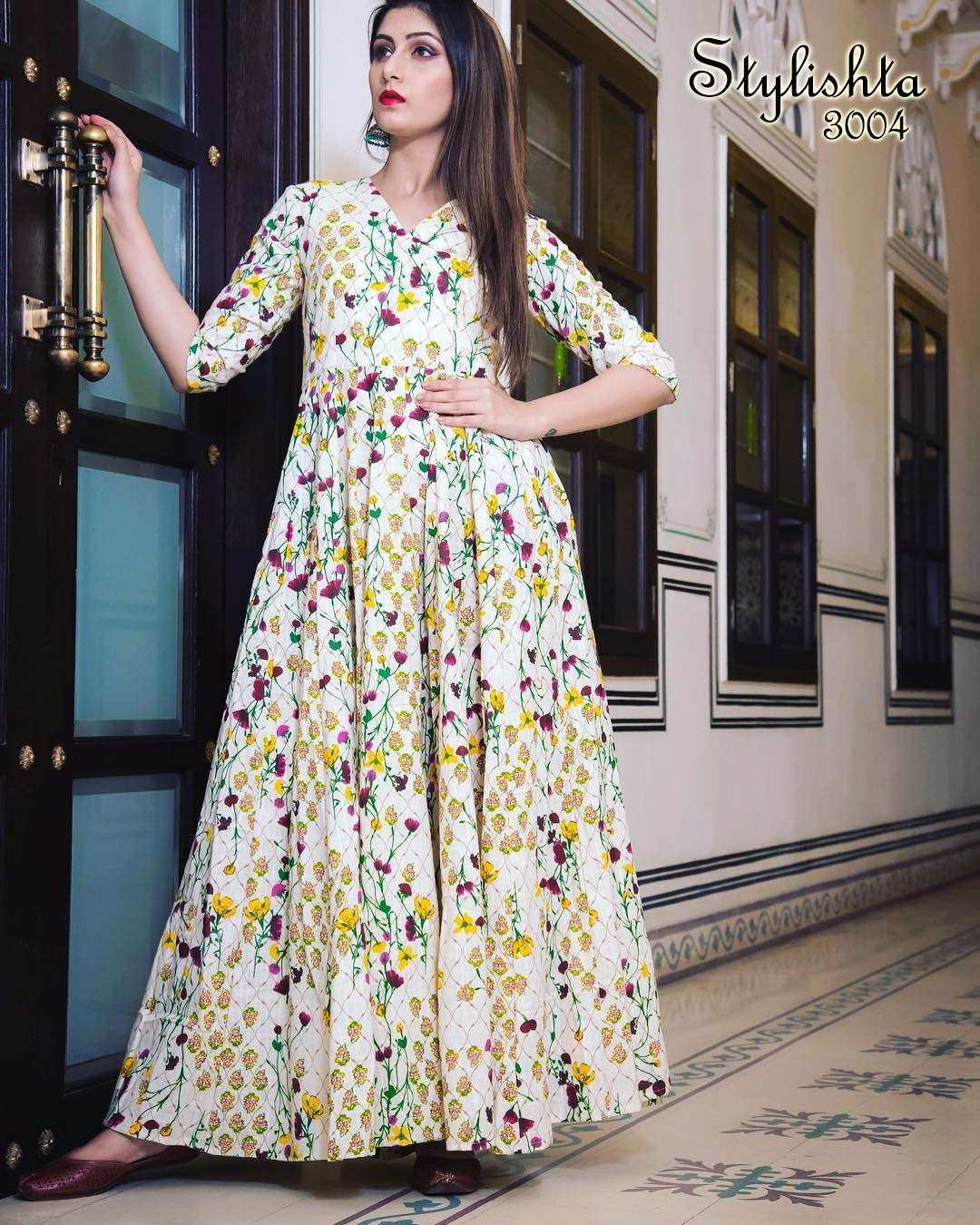 STYLISHTA SUPER HIT DESIGN MUSLIN DIGITAL PRINT FANCY LONG GOWN