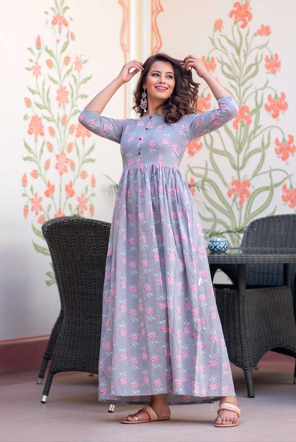 STYLISHTA SUPER HIT DESIGN MUSLIN DIGITAL PRINT FANCY LONG GOWN