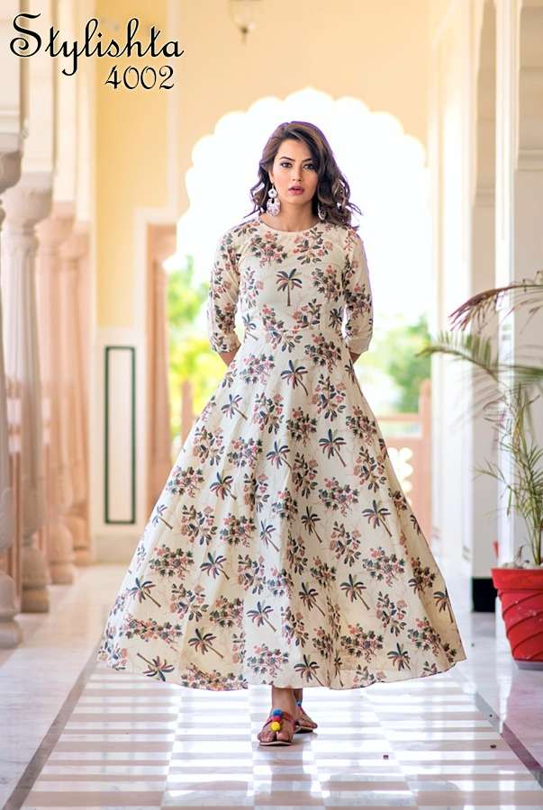 STYLISHTA SUPER HIT DESIGN MUSLIN DIGITAL PRINT FANCY LONG GOWN